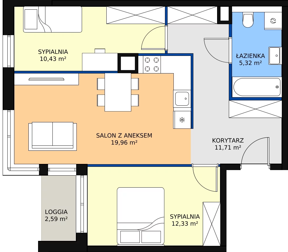 Zalety apartamentu 59.75 m², J21