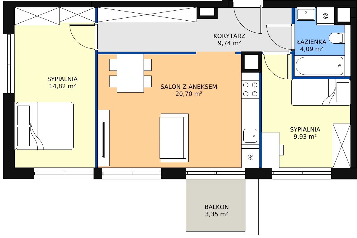 Zalety apartamentu 59.28 m², K31