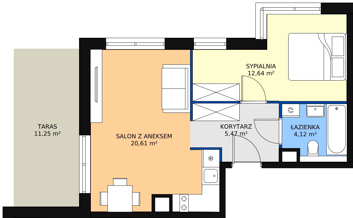 Zalety apartamentu 42.84 m², K32
