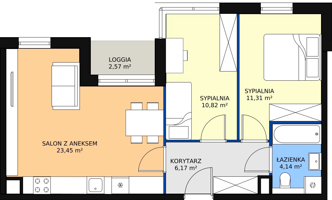 Zalety apartamentu 55.89 m², K33