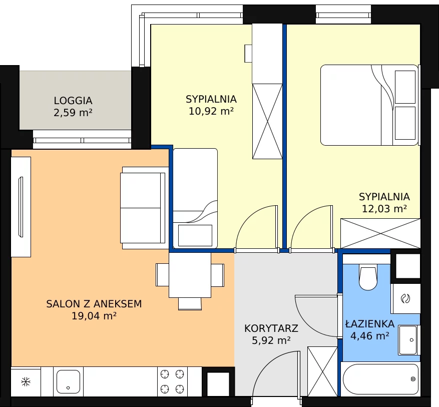 Zalety apartamentu 52.37 m², K34