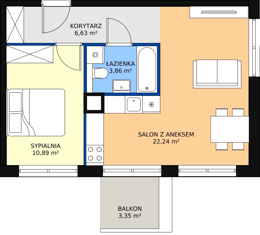 Zalety apartamentu 43.62 m², K37