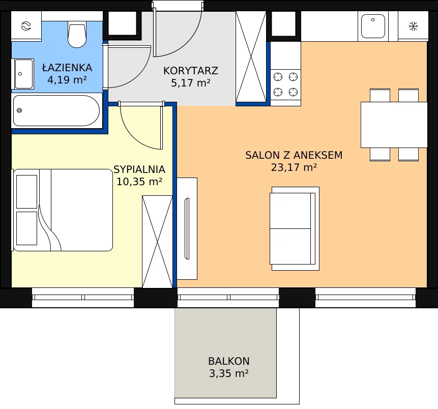 Zalety apartamentu 42.88 m², K38