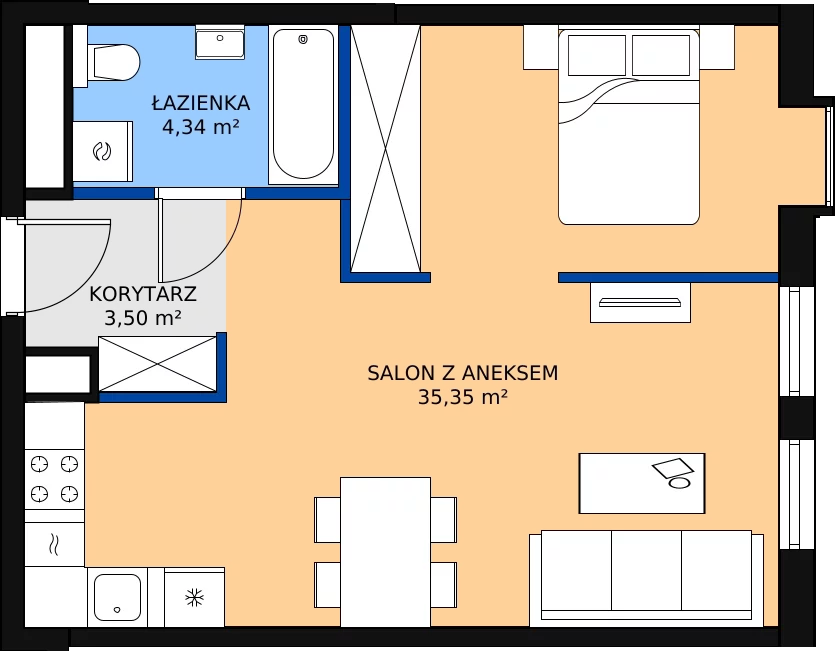 1 pokój, apartament 43,46 m², piętro 1, oferta nr 7, Nowa Kurkowa, Wrocław, Nadodrze, Śródmieście, ul. Kurkowa 36