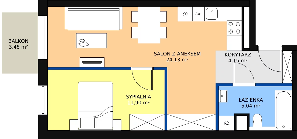2 pokoje, apartament 45,47 m², piętro 1, oferta nr 10, Nowa Kurkowa, Wrocław, Nadodrze, Śródmieście, ul. Kurkowa 36