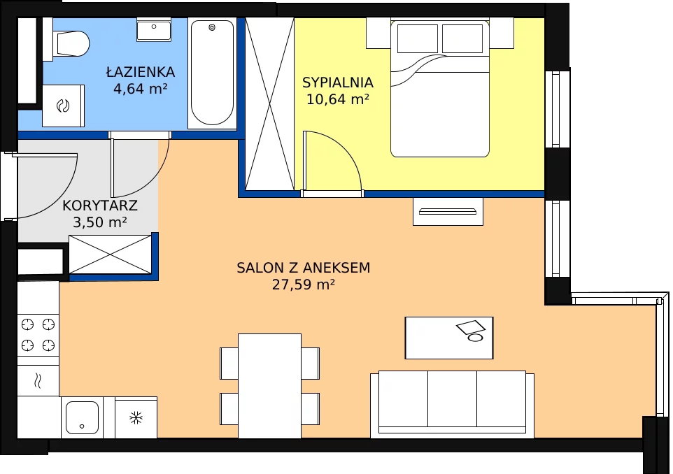 2 pokoje, apartament 46,17 m², piętro 2, oferta nr 19, Nowa Kurkowa, Wrocław, Nadodrze, Śródmieście, ul. Kurkowa 36