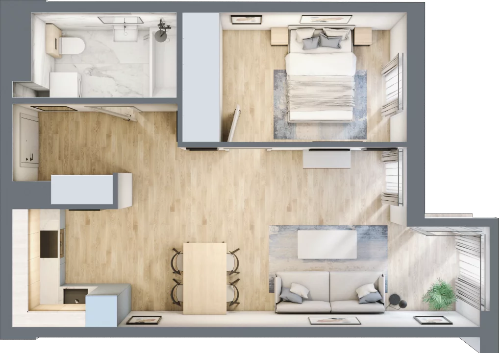 2 pokoje, mieszkanie 46,17 m², piętro 2, oferta nr 19, Nowa Kurkowa, Wrocław, Nadodrze, Śródmieście, ul. Kurkowa 36