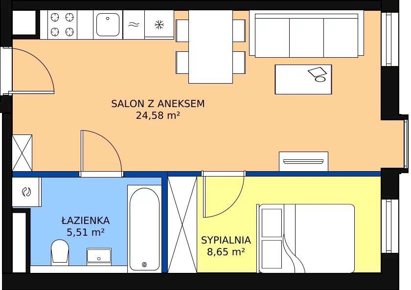 Zalety apartamentu 38.89 m², 45