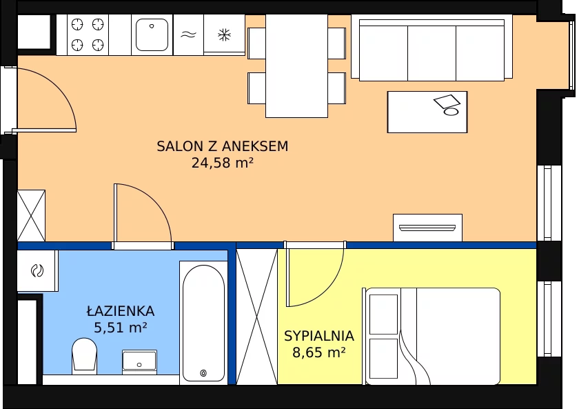 Zalety apartamentu 38.8 m², 57