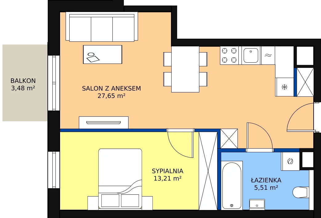 2 pokoje, apartament 46,52 m², piętro 5, oferta nr 60, Nowa Kurkowa, Wrocław, Nadodrze, Śródmieście, ul. Kurkowa 36