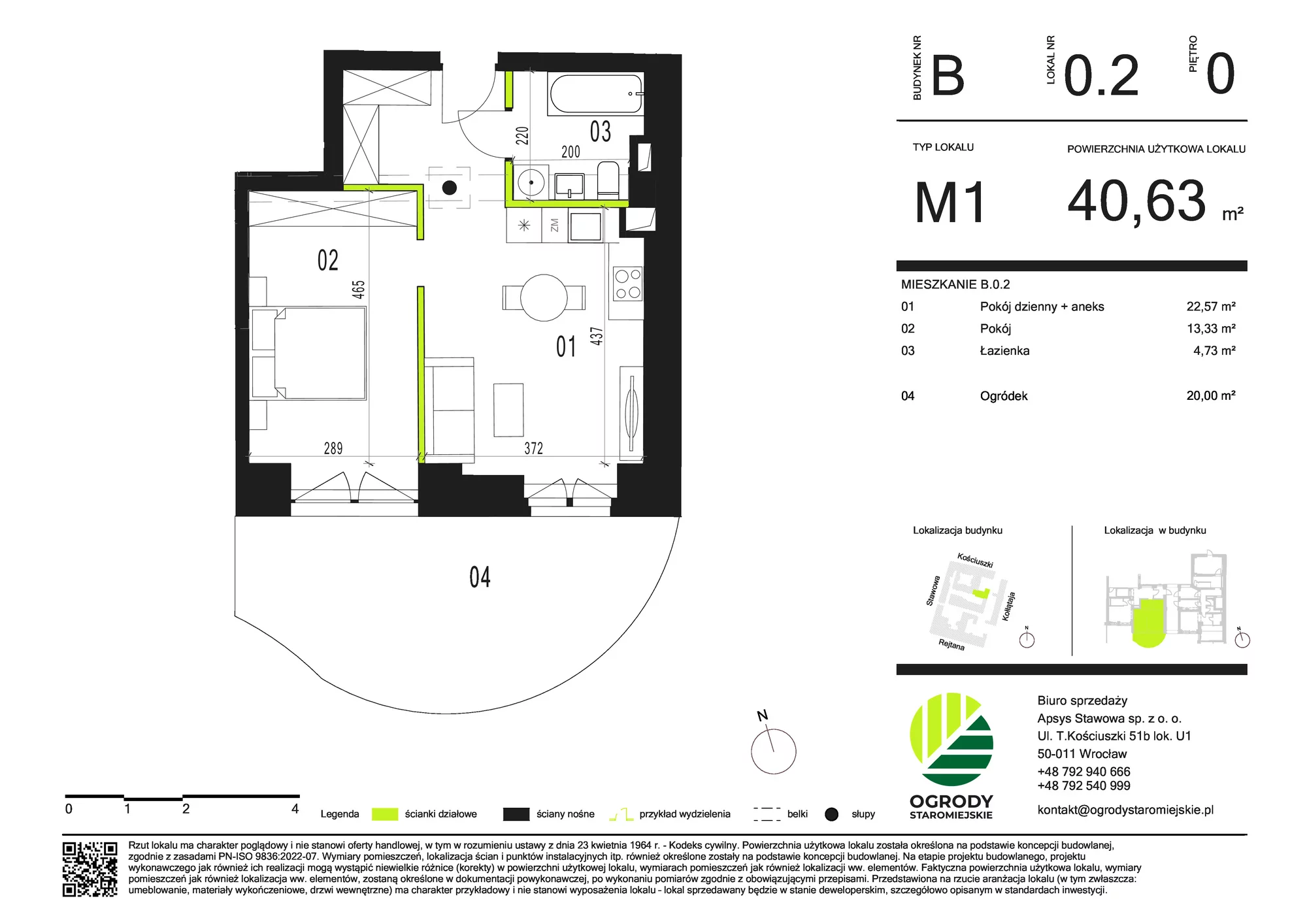 Mieszkanie 40,63 m², parter, oferta nr B.0.2, Ogrody Staromiejskie, Wrocław, Przedmieście Świdnickie, ul. Stawowa 10