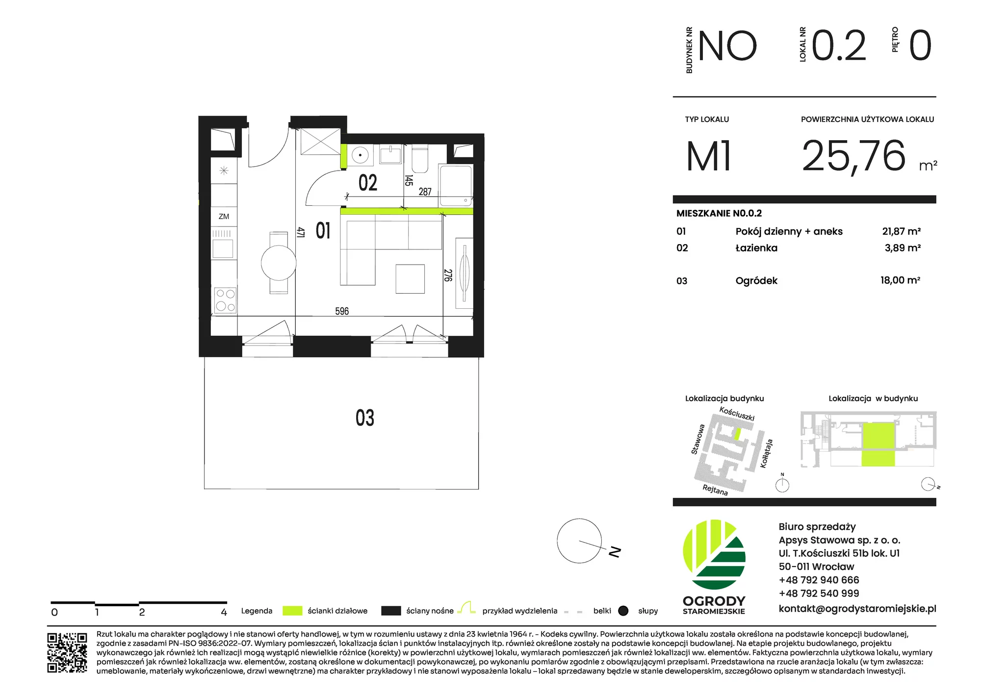 Mieszkanie 25,76 m², parter, oferta nr NO.0.2, Ogrody Staromiejskie, Wrocław, Przedmieście Świdnickie, ul. Stawowa 10
