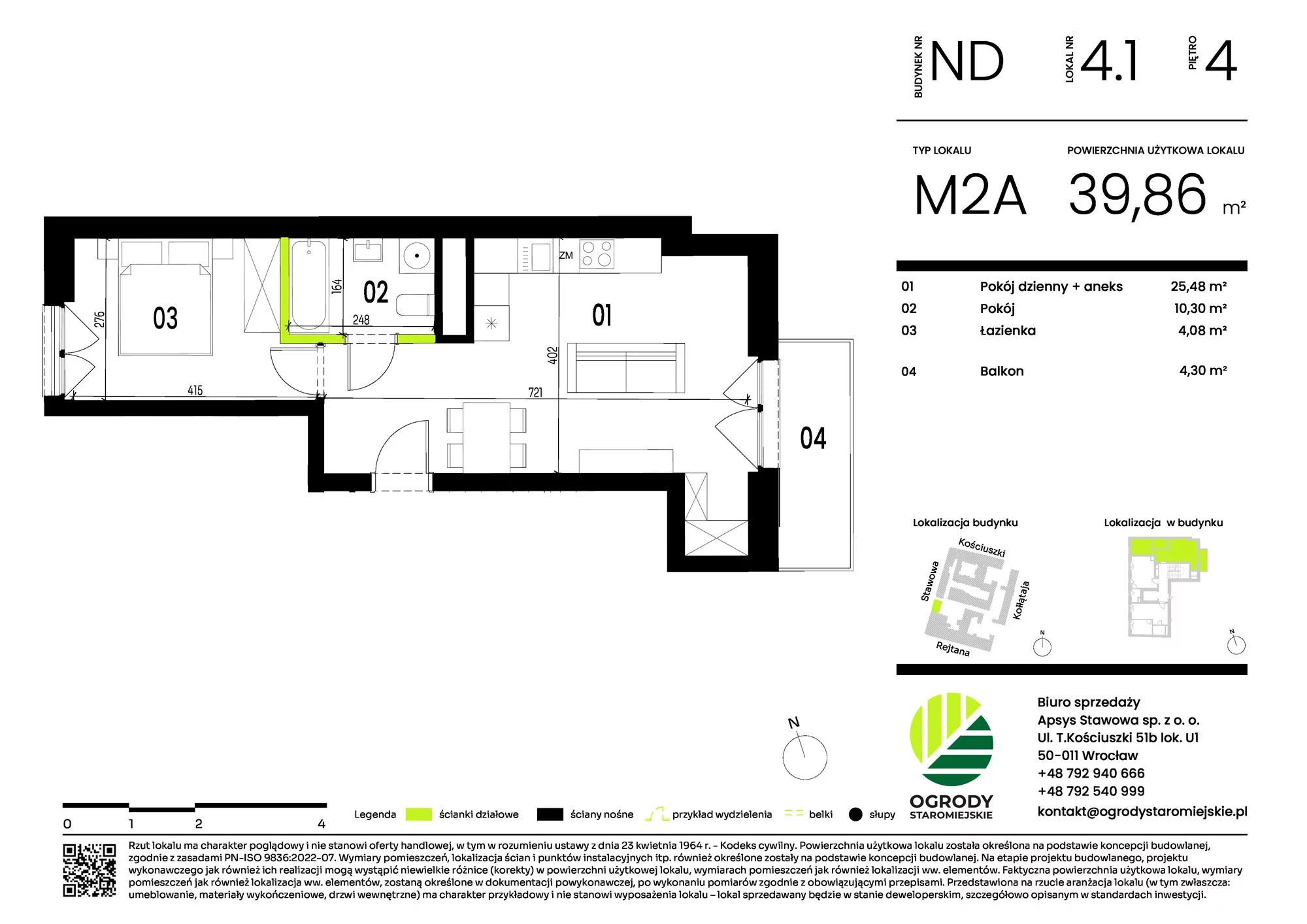 Mieszkanie 39,86 m², piętro 4, oferta nr ND.4.1, Ogrody Staromiejskie, Wrocław, Przedmieście Świdnickie, ul. Stawowa 10