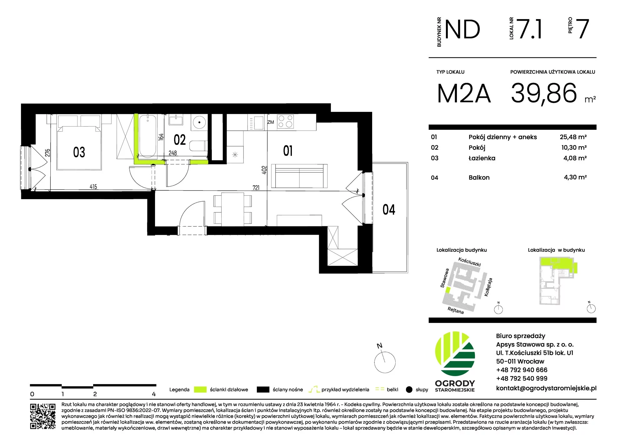 Mieszkanie 39,86 m², piętro 7, oferta nr ND.7.1, Ogrody Staromiejskie, Wrocław, Przedmieście Świdnickie, ul. Stawowa 10