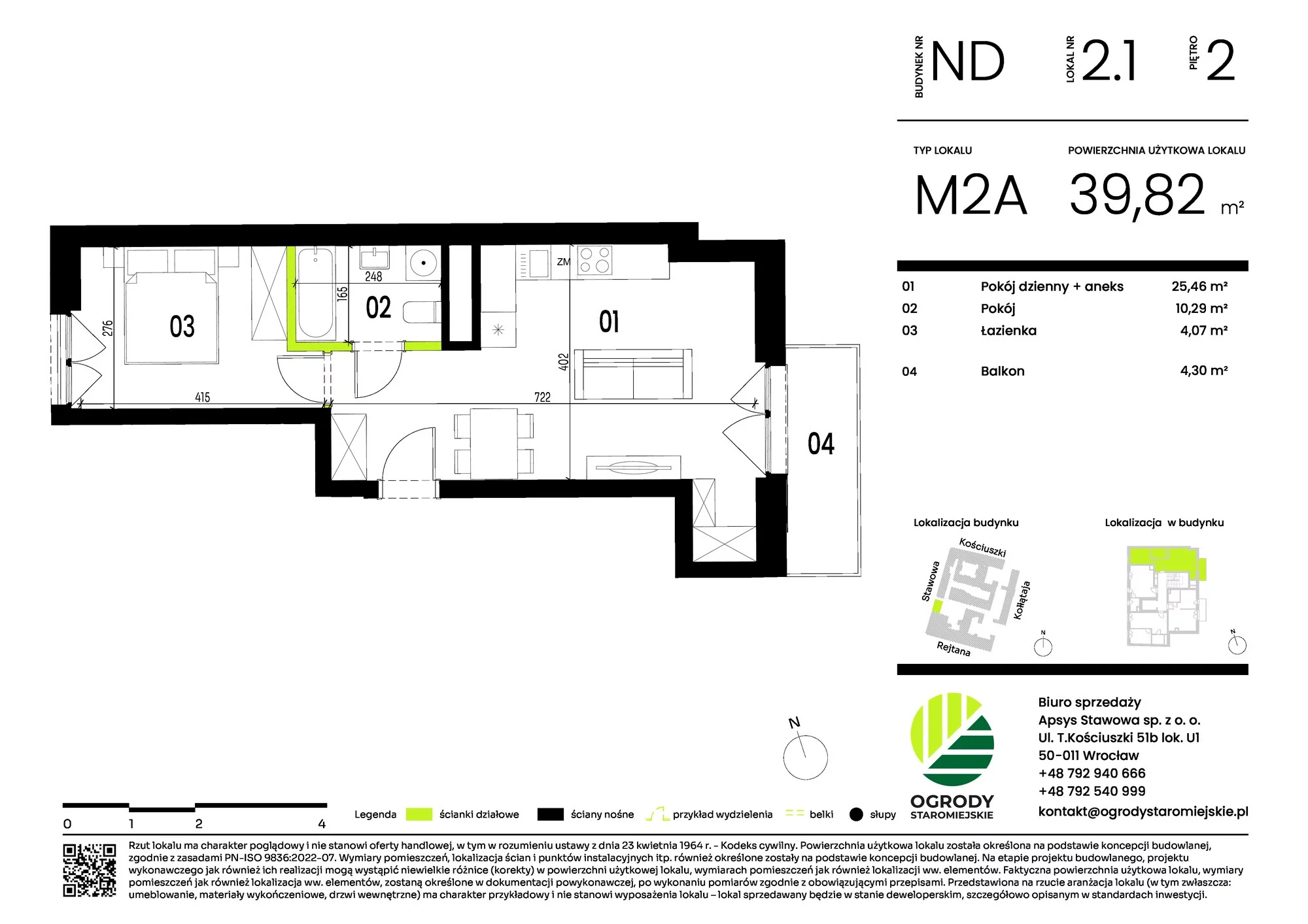 Mieszkanie 39,82 m², piętro 2, oferta nr ND.2.1, Ogrody Staromiejskie, Wrocław, Przedmieście Świdnickie, ul. Stawowa 10