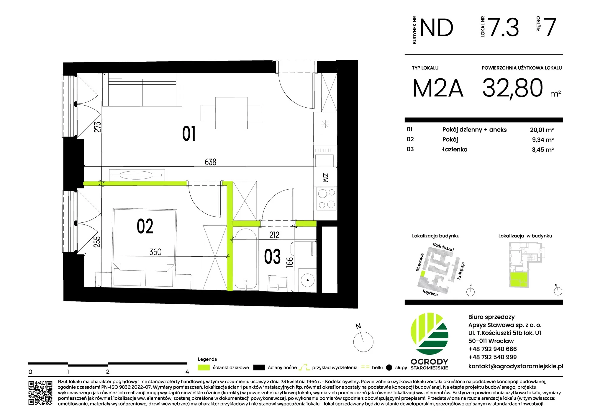 Mieszkanie 32,80 m², piętro 7, oferta nr ND.7.3, Ogrody Staromiejskie, Wrocław, Przedmieście Świdnickie, ul. Stawowa 10