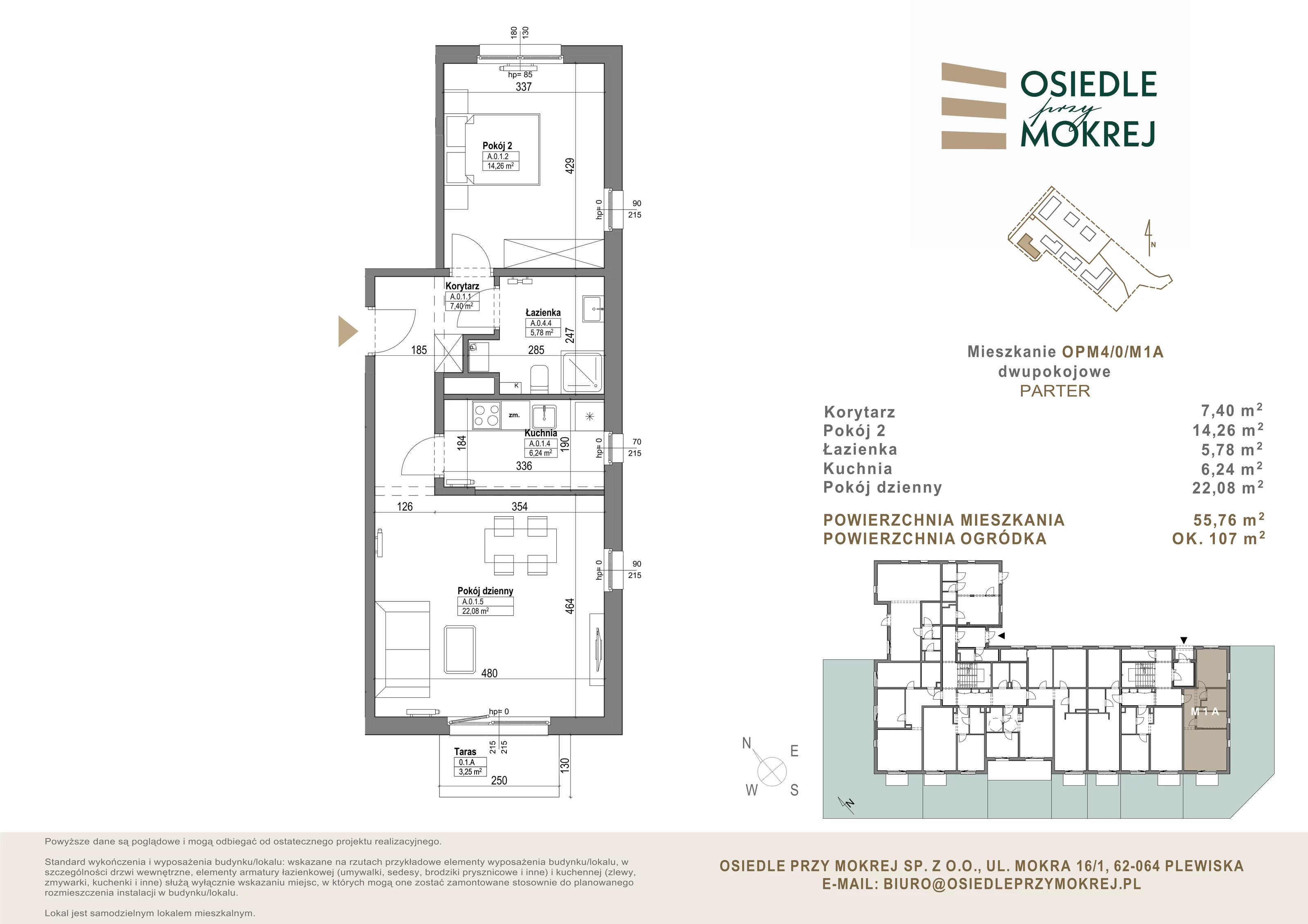 Mieszkanie 55,76 m², parter, oferta nr OPM4/0/M1A, Osiedle przy Mokrej, Plewiska, ul. Mokra