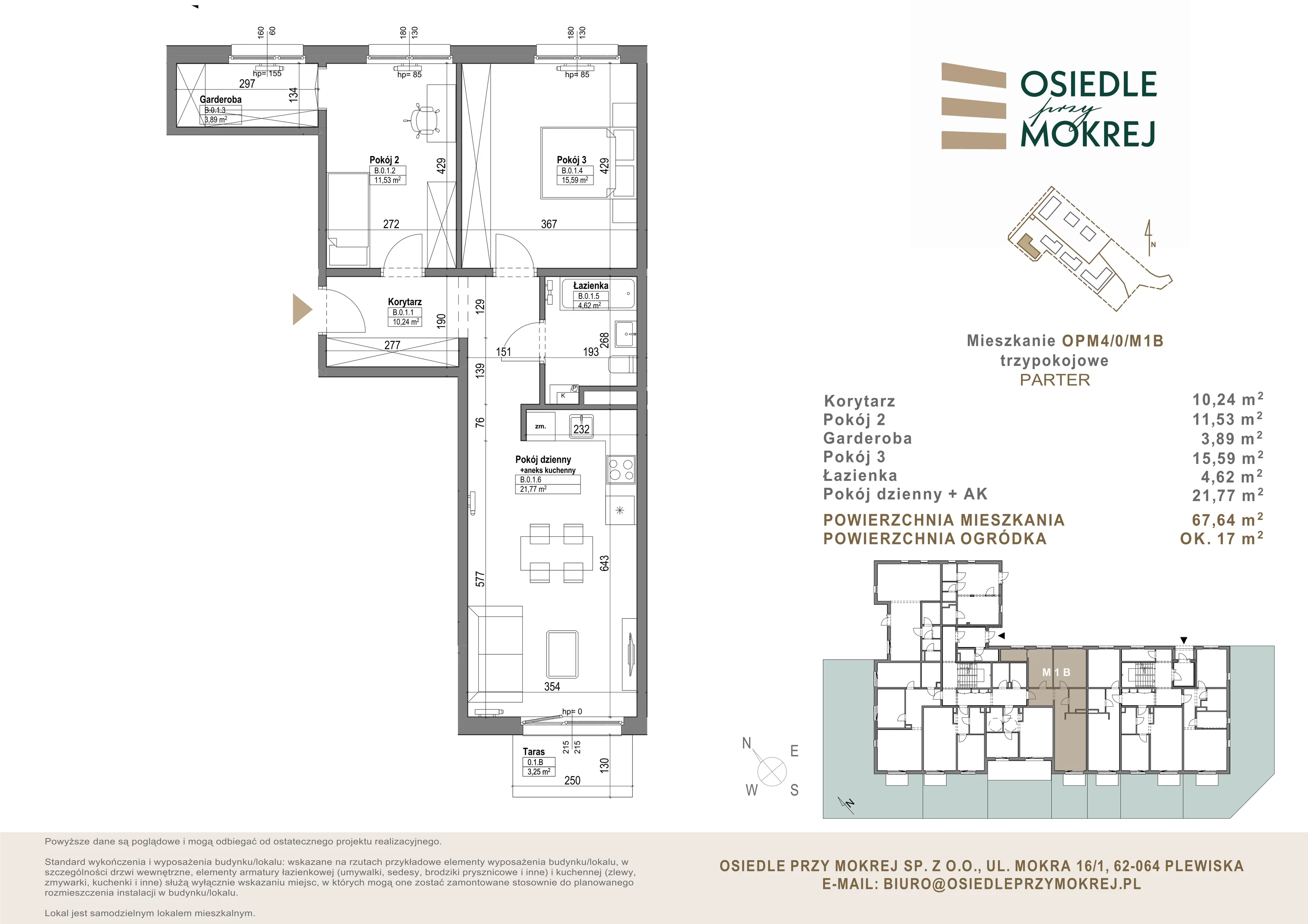 Mieszkanie 67,64 m², parter, oferta nr OPM4/0/M1B, Osiedle przy Mokrej, Plewiska, ul. Mokra