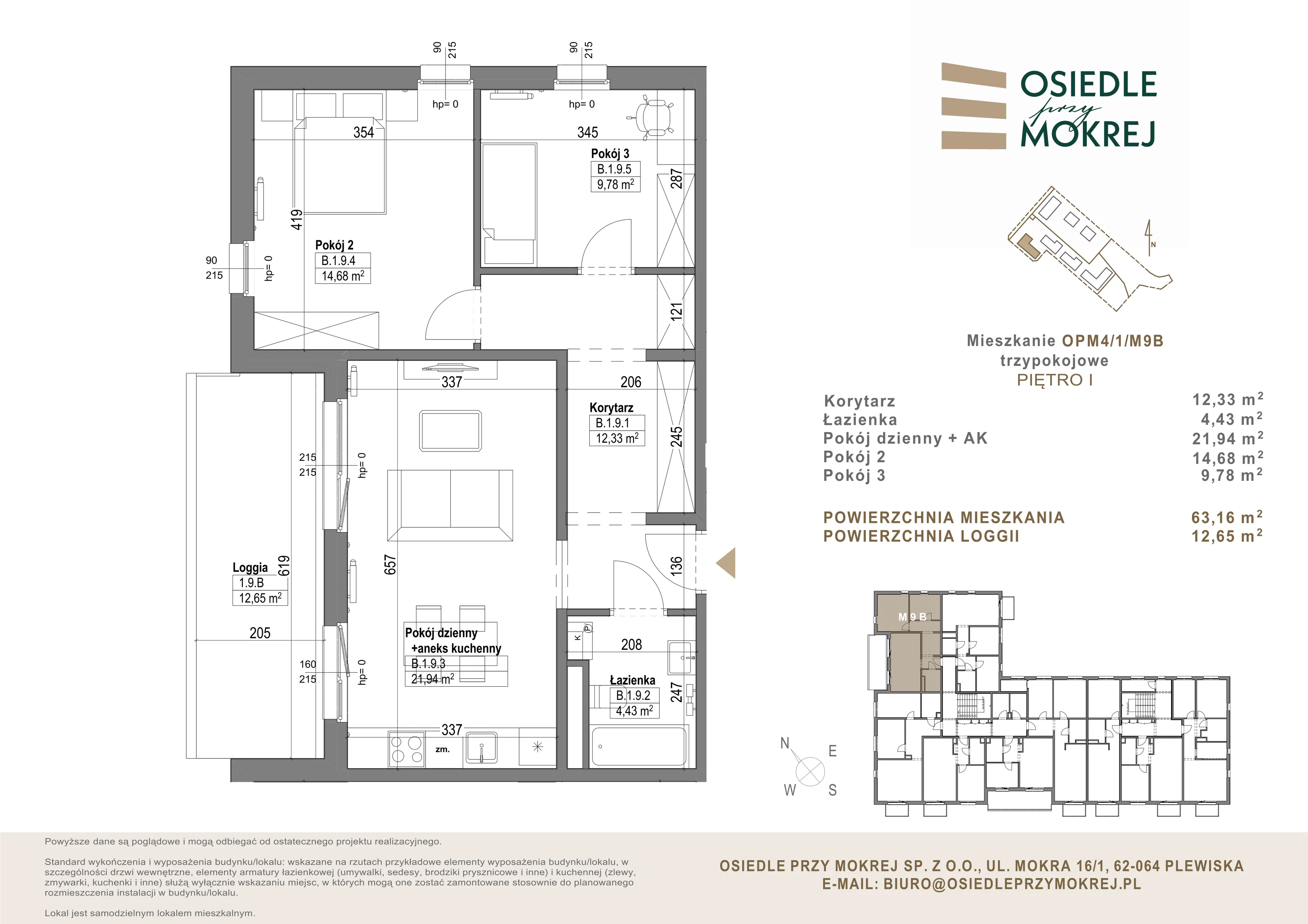 Mieszkanie 63,16 m², piętro 1, oferta nr OPM4/1/M9B, Osiedle przy Mokrej, Plewiska, ul. Mokra