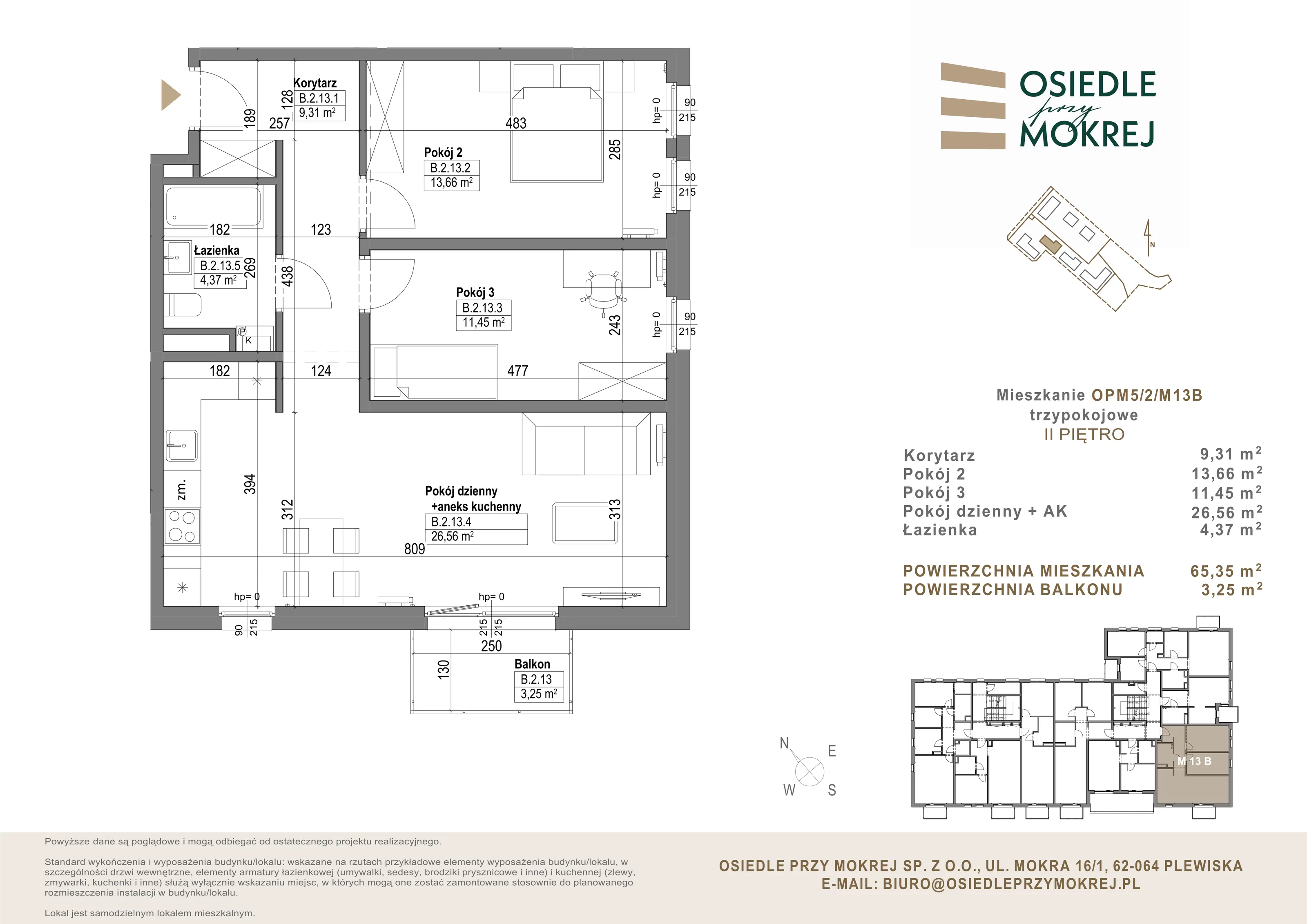 Mieszkanie 65,35 m², piętro 2, oferta nr OPM5/2/M13B, Osiedle przy Mokrej, Plewiska, ul. Mokra