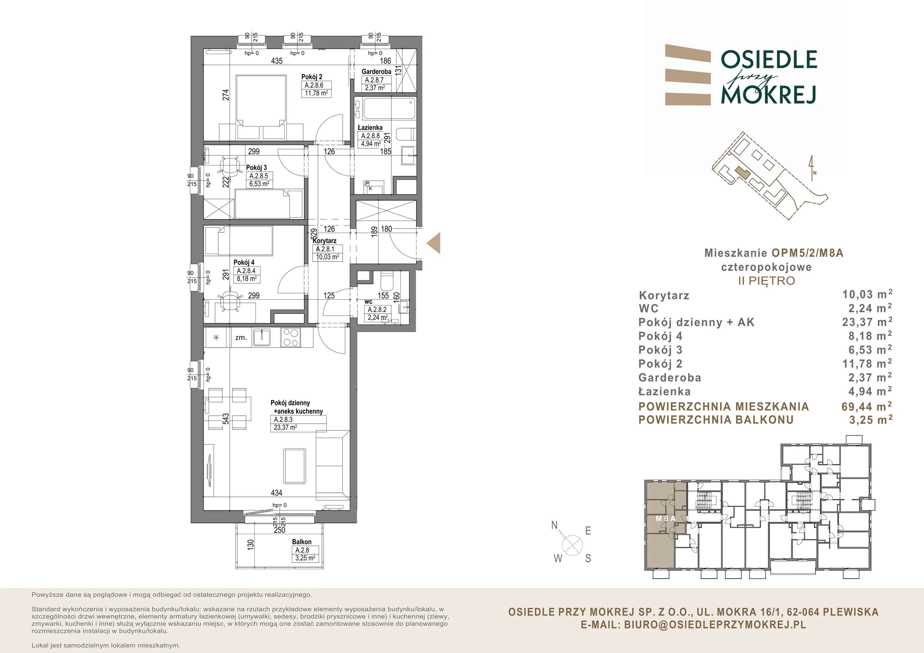 Mieszkanie 69,44 m², piętro 2, oferta nr OPM5/2/M8A, Osiedle przy Mokrej, Plewiska, ul. Mokra