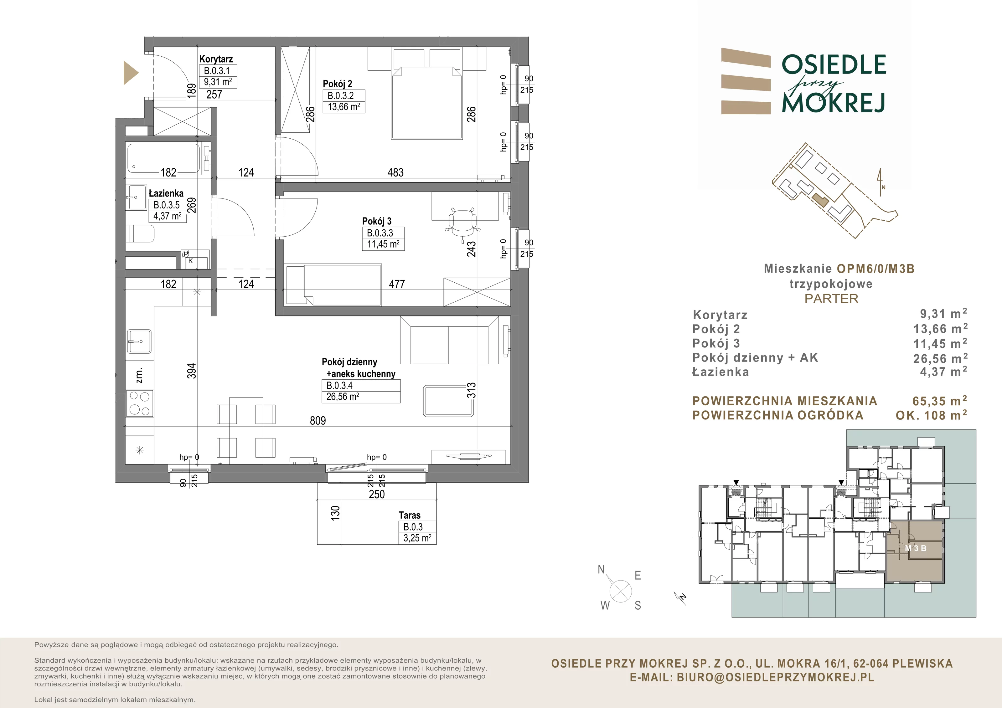 Mieszkanie 65,35 m², parter, oferta nr OPM6/0/M3B, Osiedle przy Mokrej, Plewiska, ul. Mokra