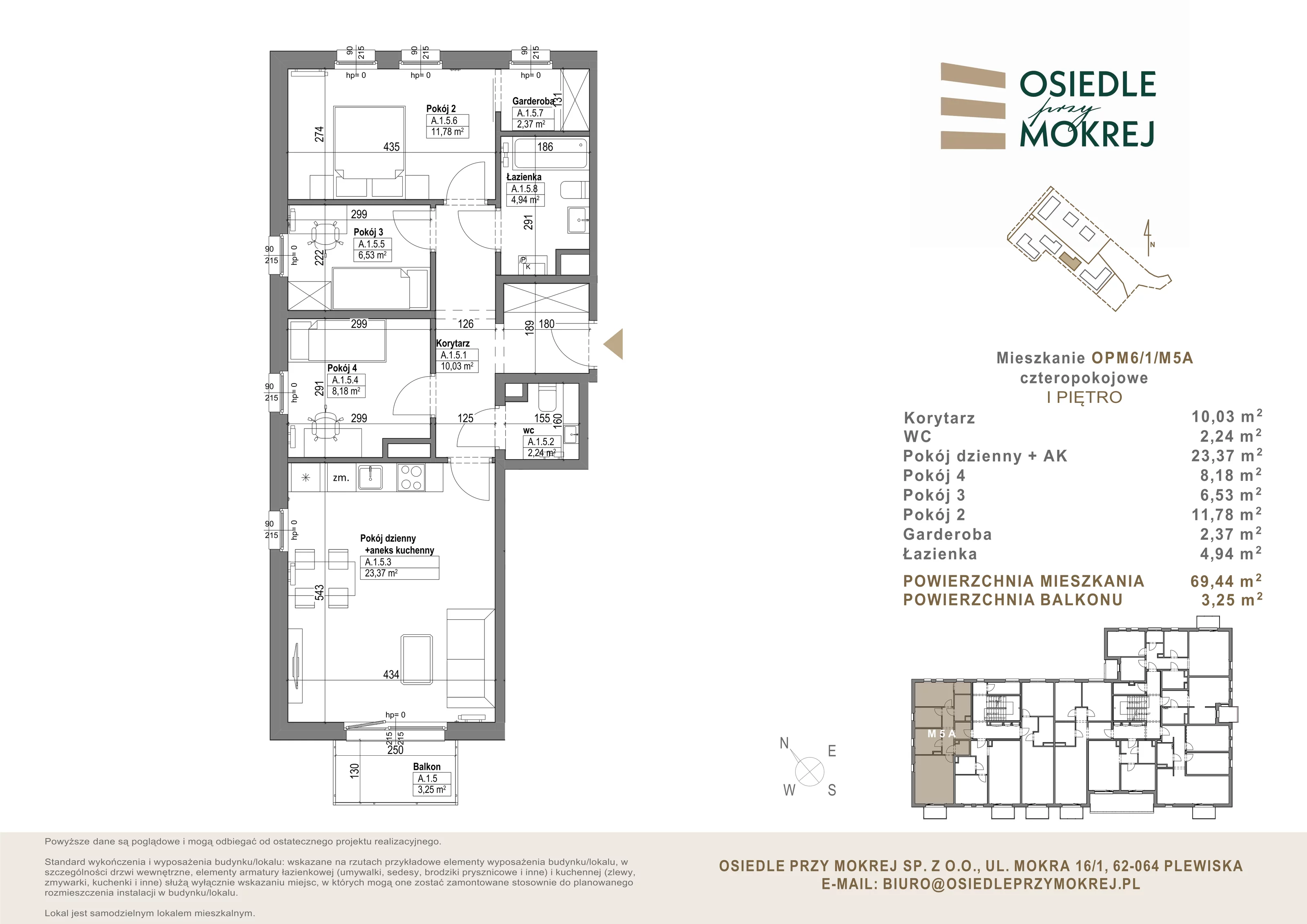 Mieszkanie 69,44 m², piętro 1, oferta nr OPM6/1/M5A, Osiedle przy Mokrej, Plewiska, ul. Mokra