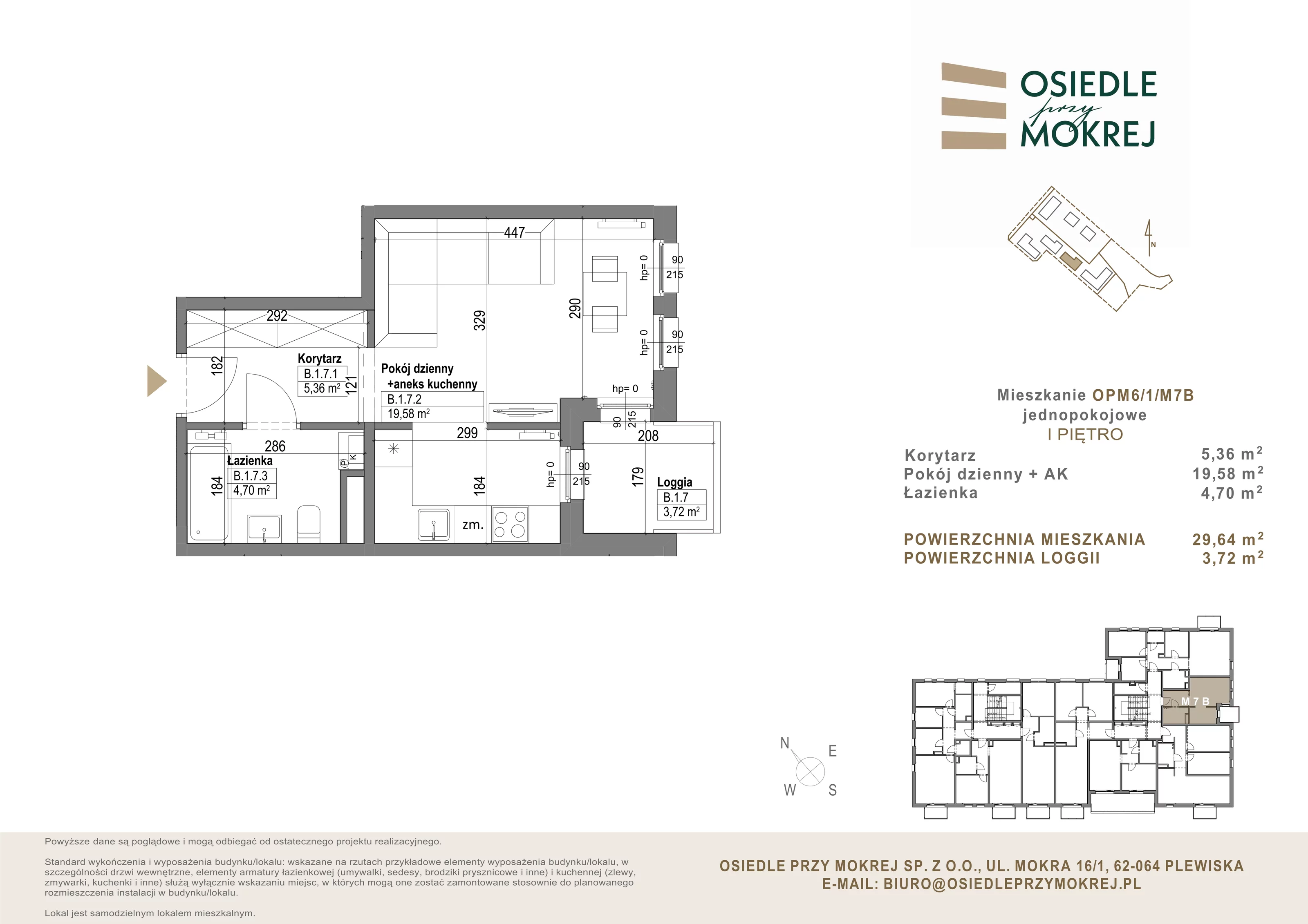 Mieszkanie 29,64 m², piętro 1, oferta nr OPM6/1/M7B, Osiedle przy Mokrej, Plewiska, ul. Mokra