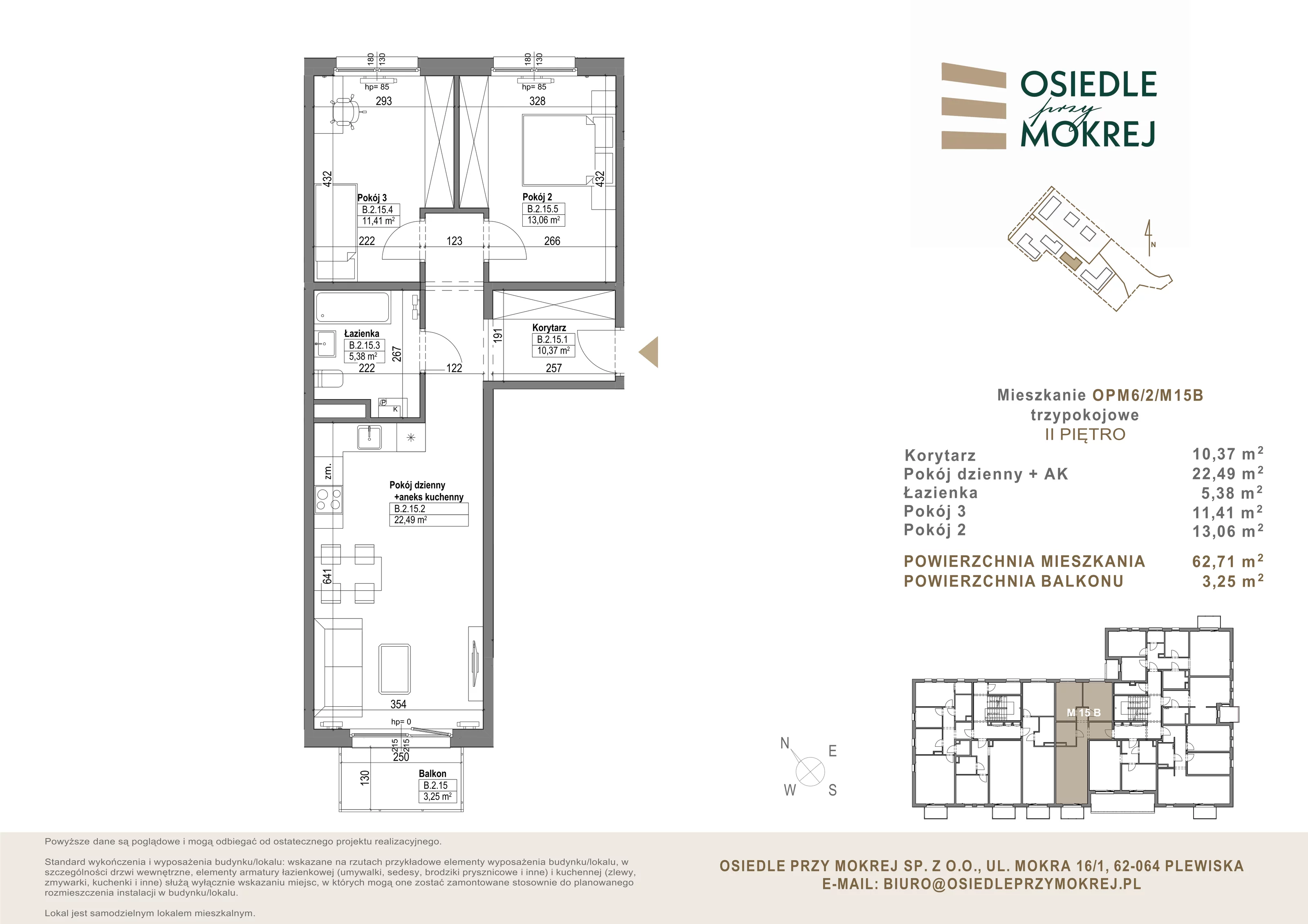 Mieszkanie 62,71 m², piętro 2, oferta nr OPM6/2/M15B, Osiedle przy Mokrej, Plewiska, ul. Mokra