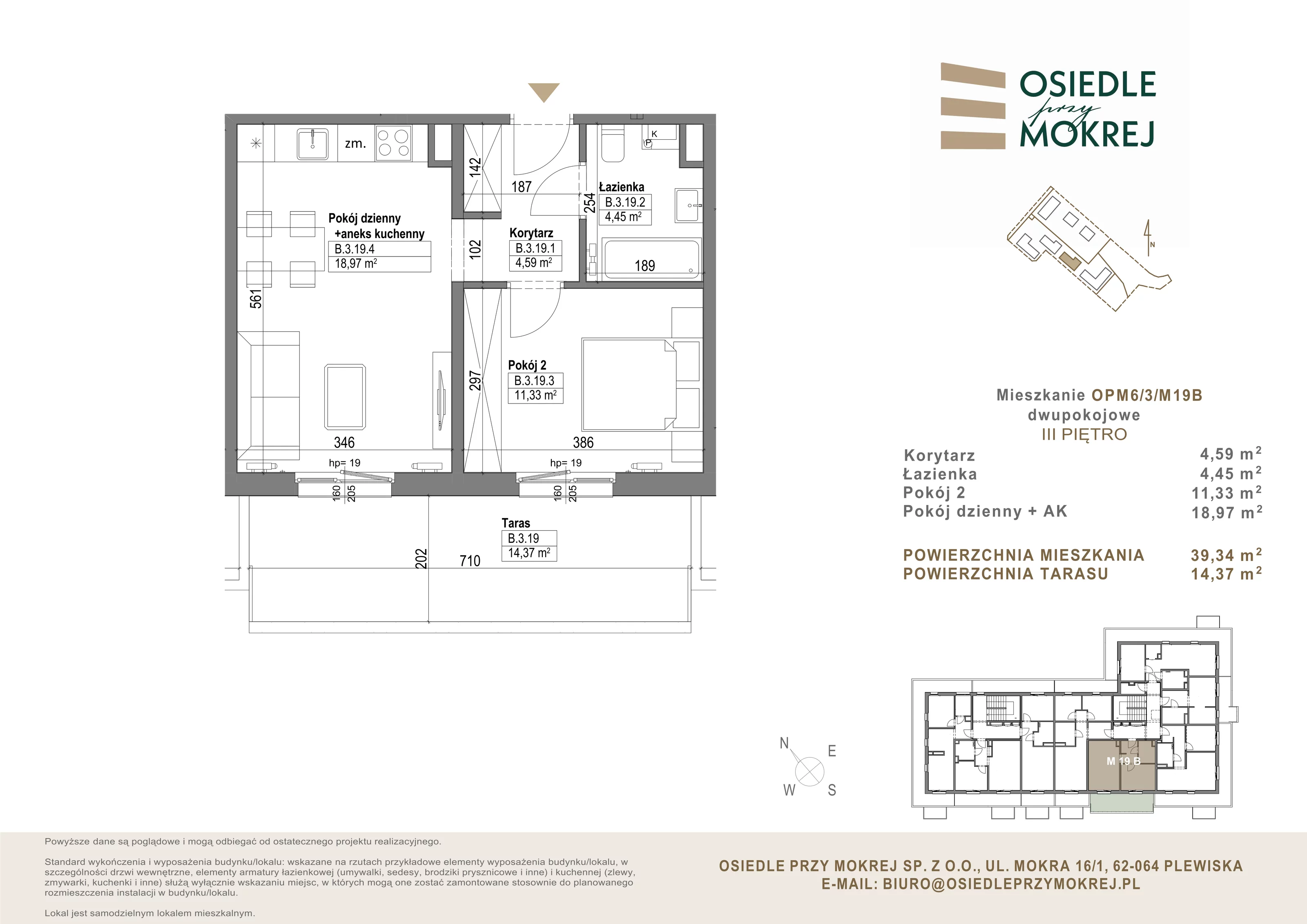 Mieszkanie 39,34 m², piętro 3, oferta nr OPM6/3/M19B, Osiedle przy Mokrej, Plewiska, ul. Mokra