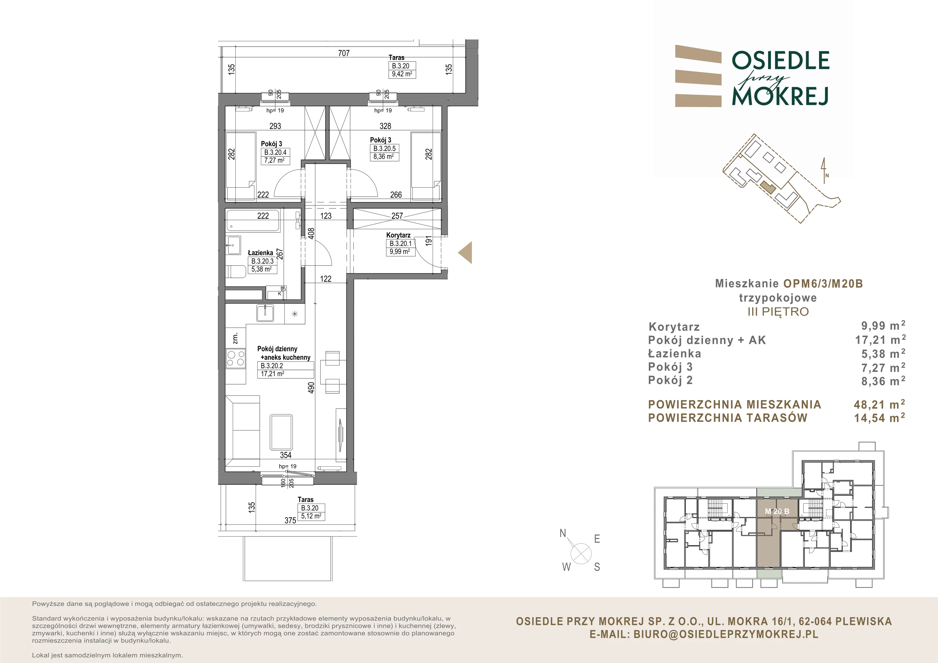 Mieszkanie 48,21 m², piętro 3, oferta nr OPM6/3/M20B, Osiedle przy Mokrej, Plewiska, ul. Mokra