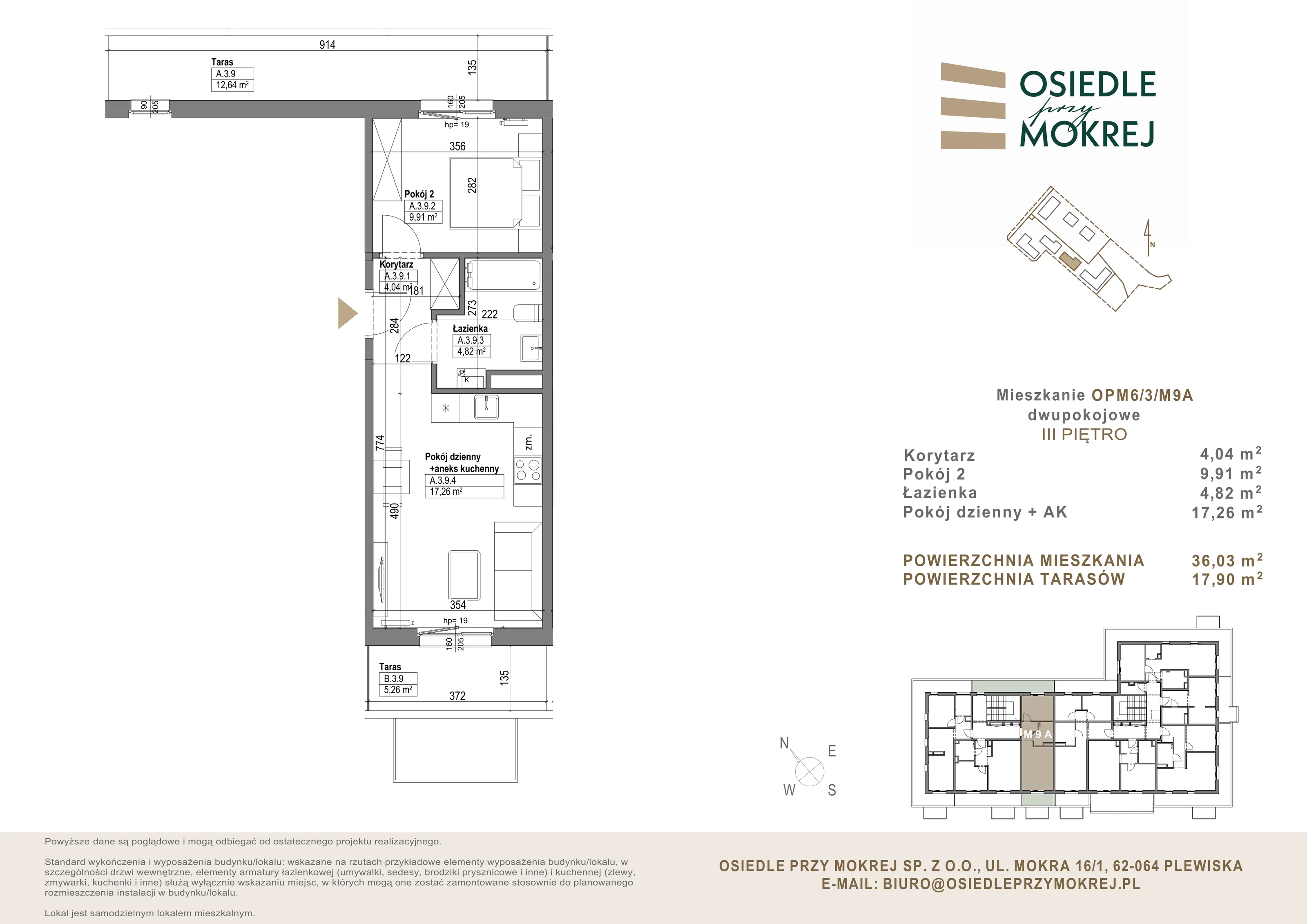 Mieszkanie 36,03 m², piętro 3, oferta nr OPM6/3/M9A, Osiedle przy Mokrej, Plewiska, ul. Mokra