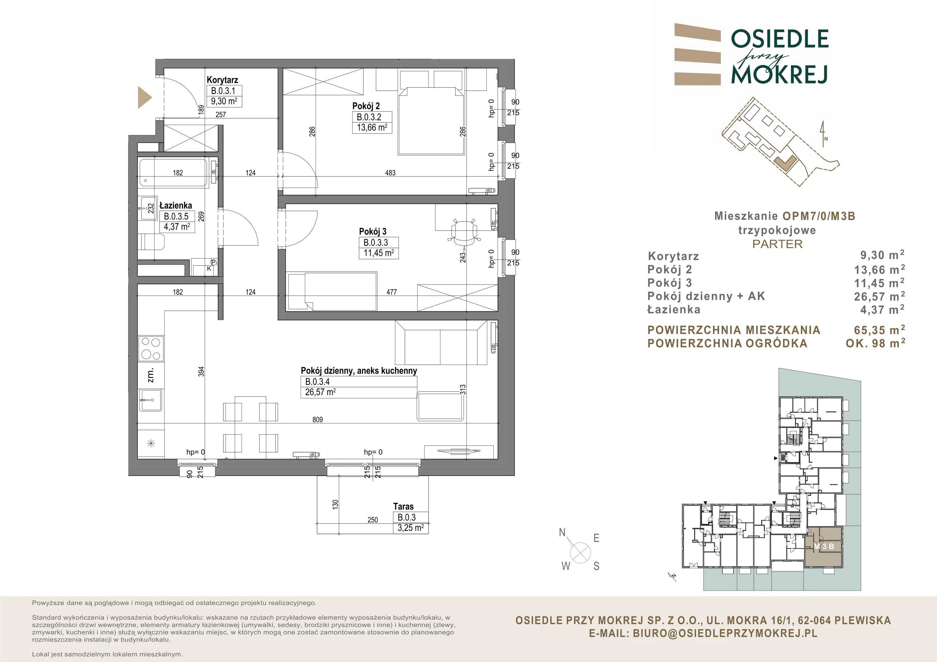 Mieszkanie 65,35 m², parter, oferta nr OPM7/0/M3B, Osiedle przy Mokrej, Plewiska, ul. Mokra