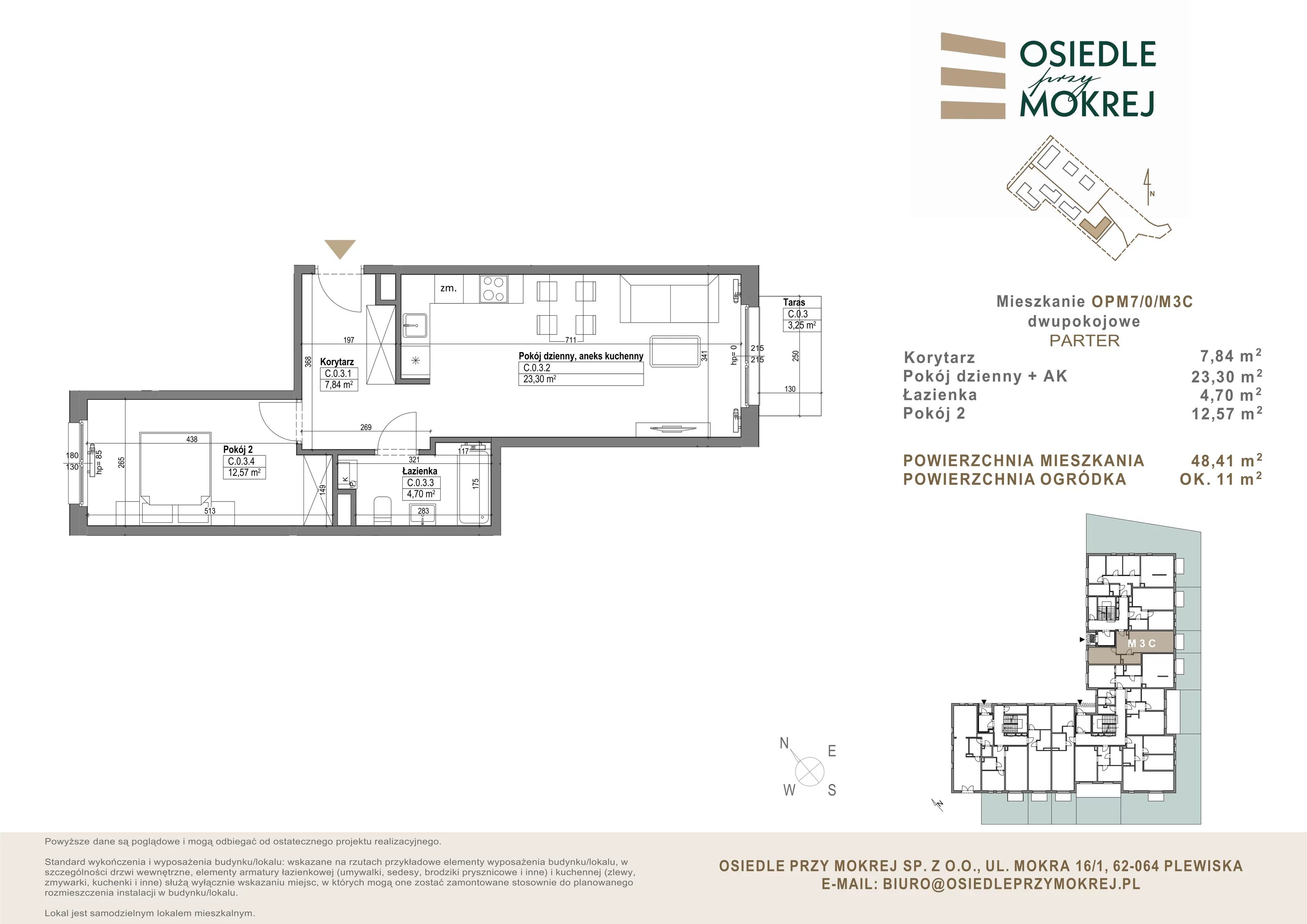 Mieszkanie 48,41 m², parter, oferta nr OPM7/0/M3C, Osiedle przy Mokrej, Plewiska, ul. Mokra