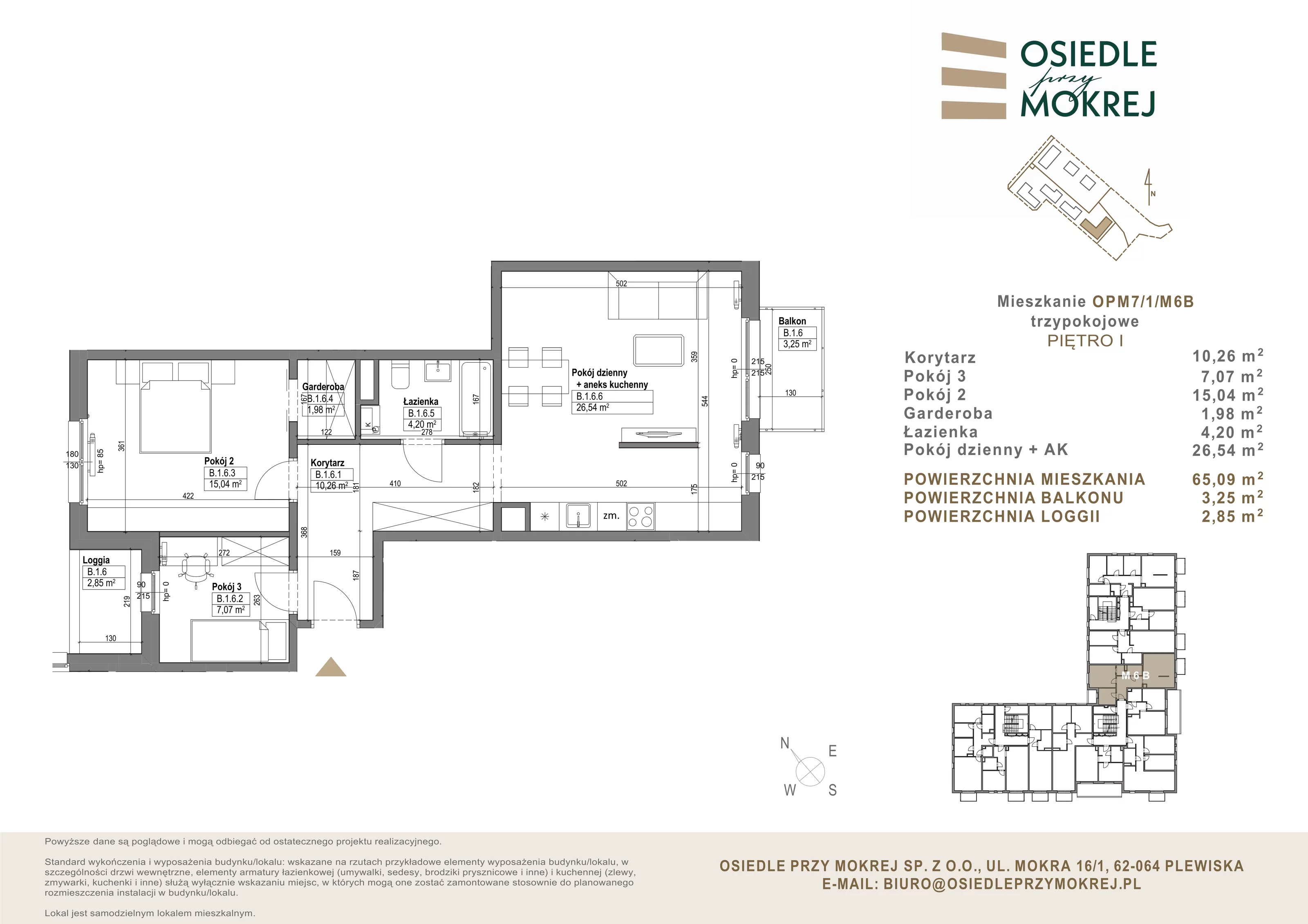 Mieszkanie 65,09 m², piętro 1, oferta nr OPM7/1/M6B, Osiedle przy Mokrej, Plewiska, ul. Mokra