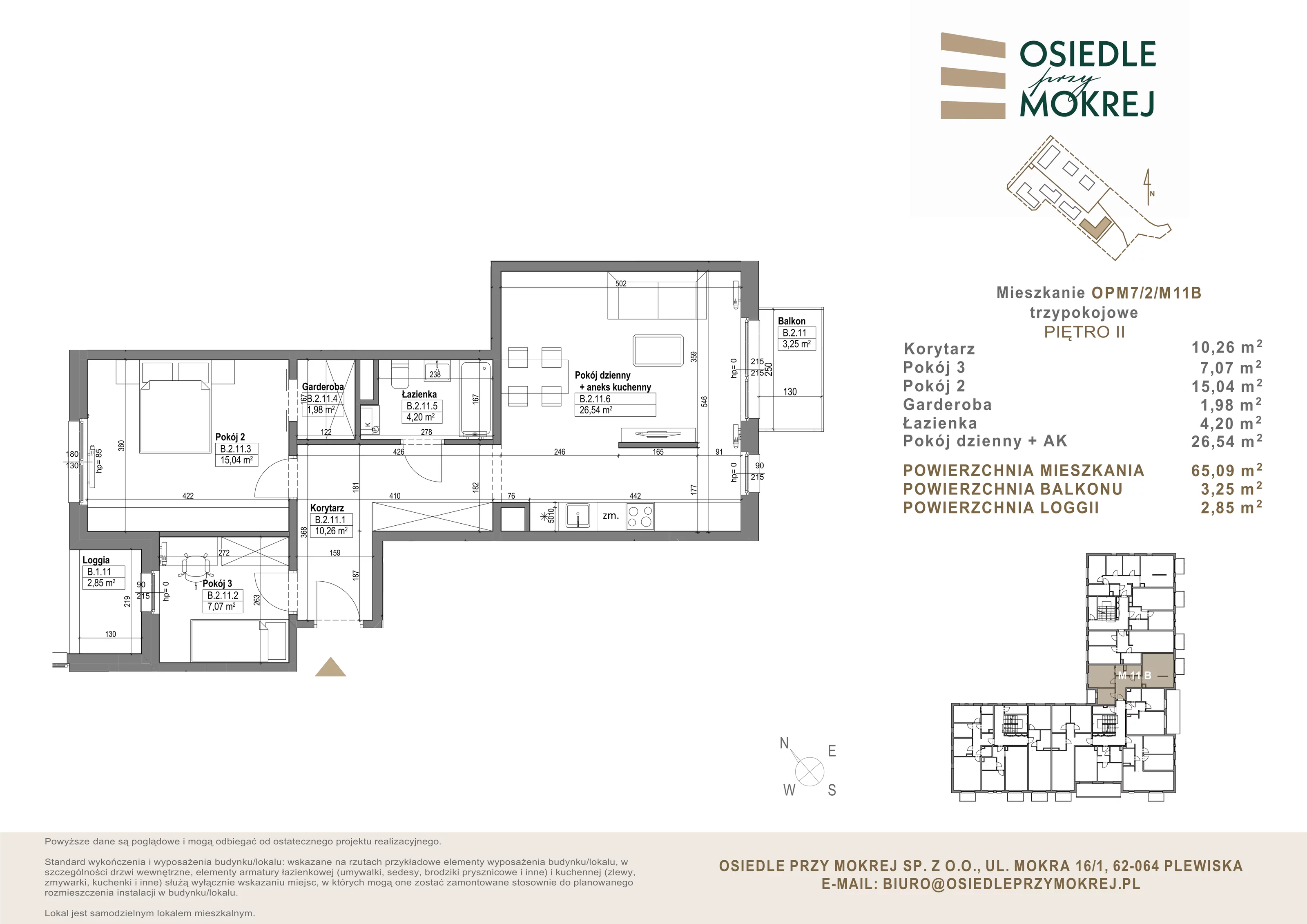 Mieszkanie 65,09 m², piętro 2, oferta nr OPM7/2/M11B, Osiedle przy Mokrej, Plewiska, ul. Mokra