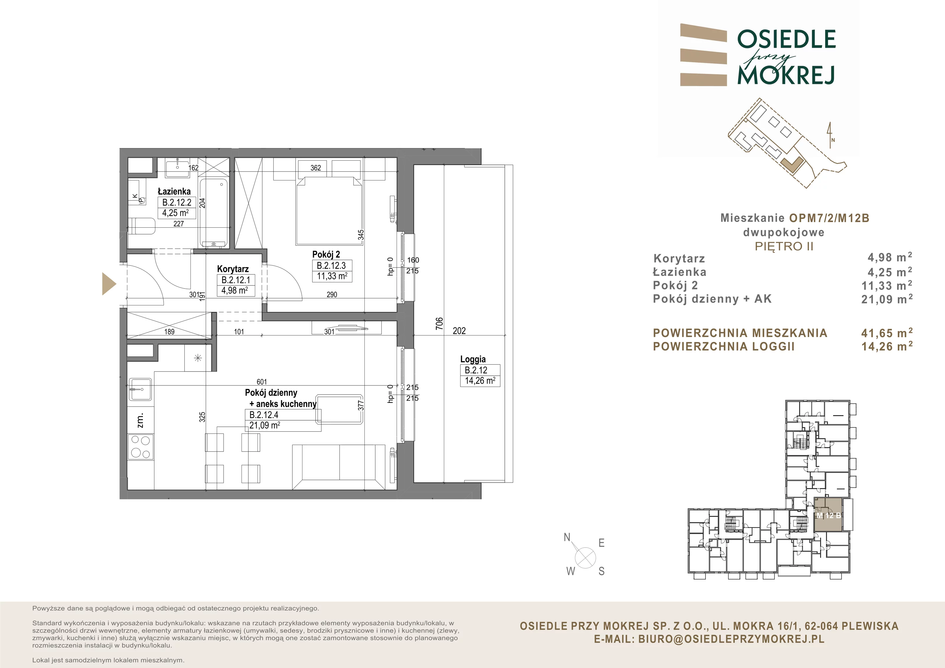 Mieszkanie 41,65 m², piętro 2, oferta nr OPM7/2/M12B, Osiedle przy Mokrej, Plewiska, ul. Mokra