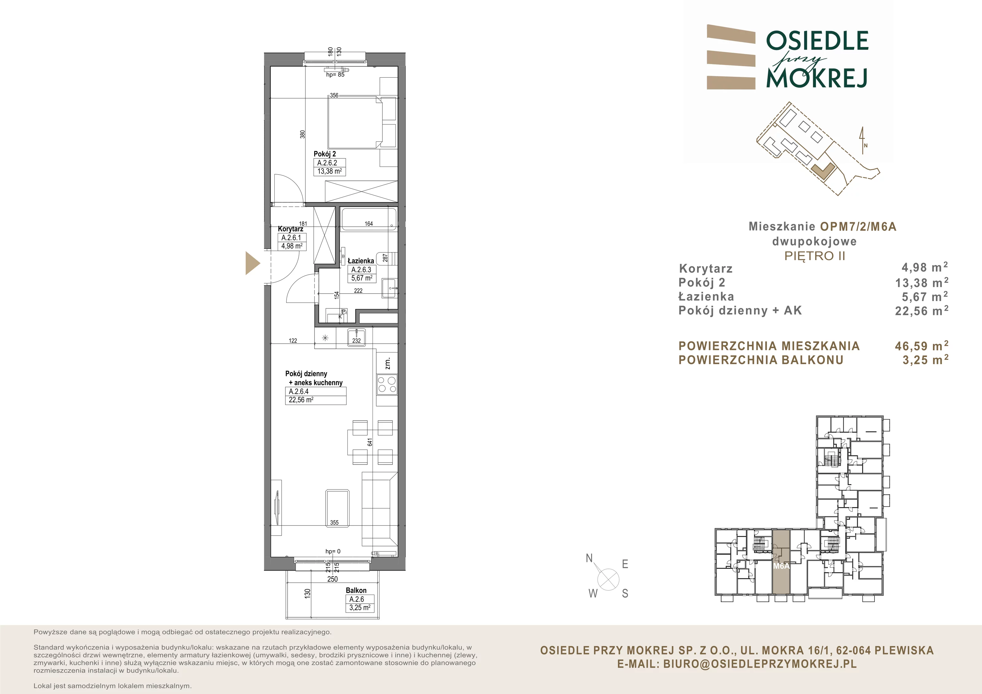 Mieszkanie 46,59 m², piętro 2, oferta nr OPM7/2/M6A, Osiedle przy Mokrej, Plewiska, ul. Mokra