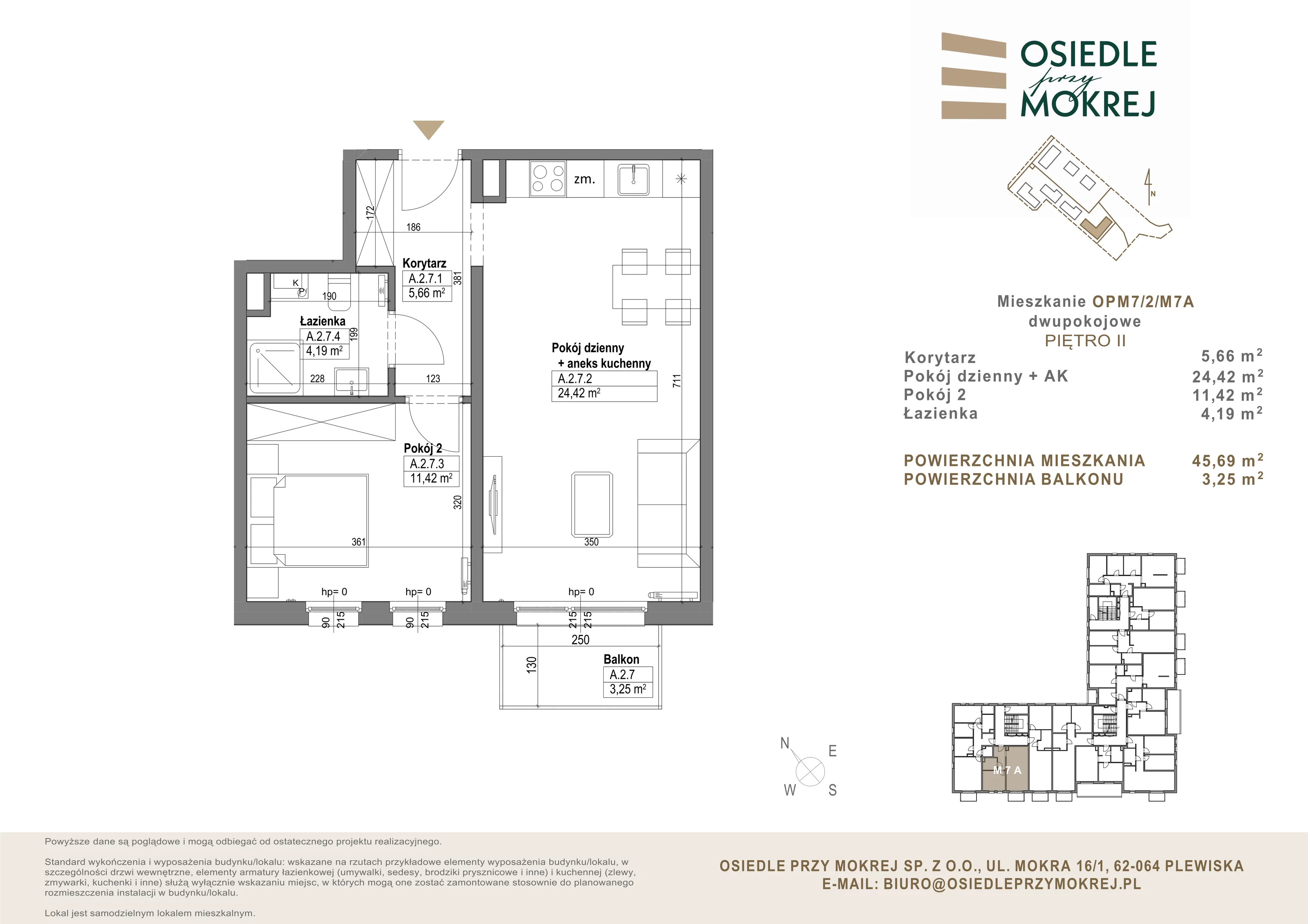 Mieszkanie 45,69 m², piętro 2, oferta nr OPM7/2/M7A, Osiedle przy Mokrej, Plewiska, ul. Mokra