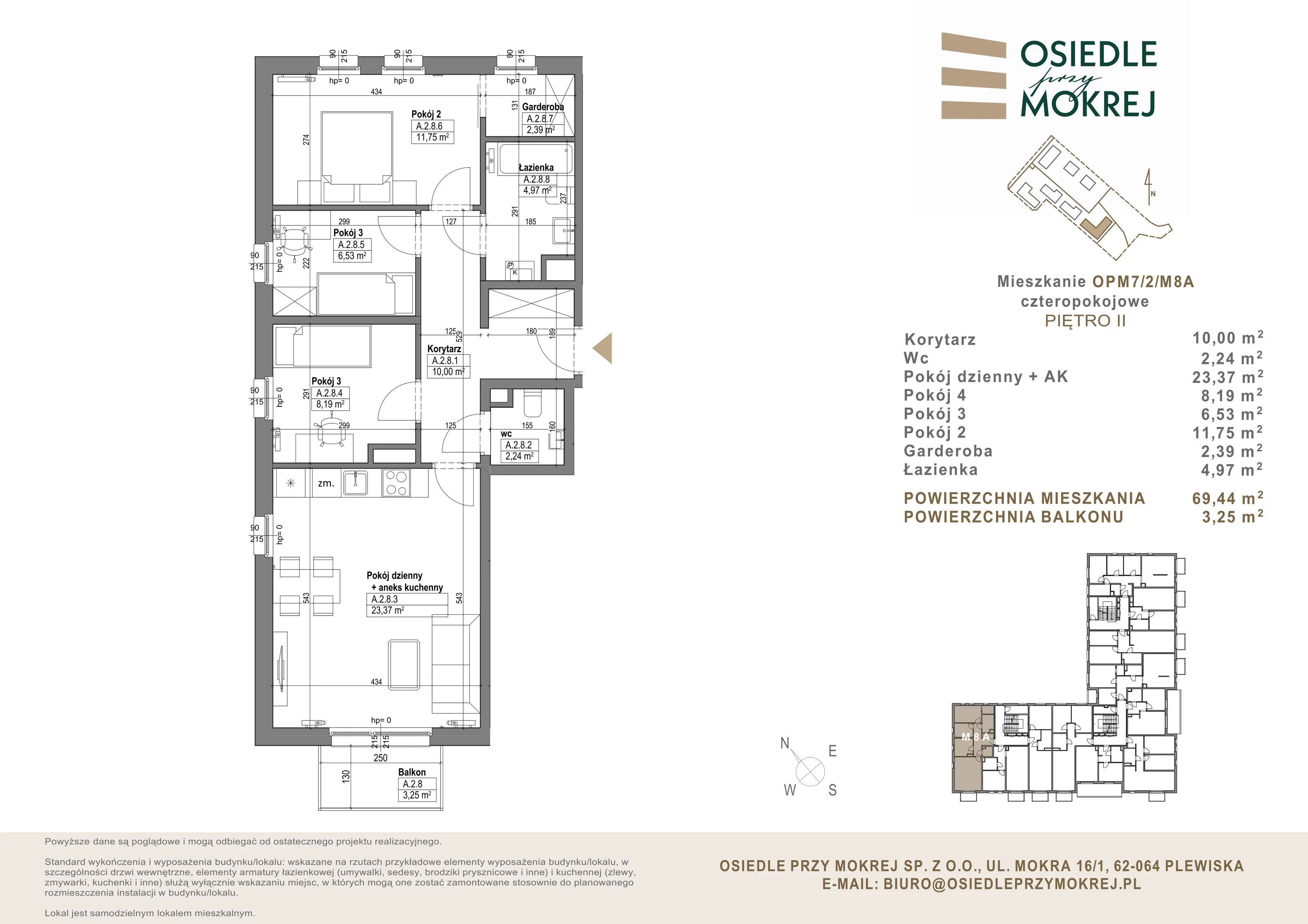 Mieszkanie 69,44 m², piętro 2, oferta nr OPM7/2/M8A, Osiedle przy Mokrej, Plewiska, ul. Mokra