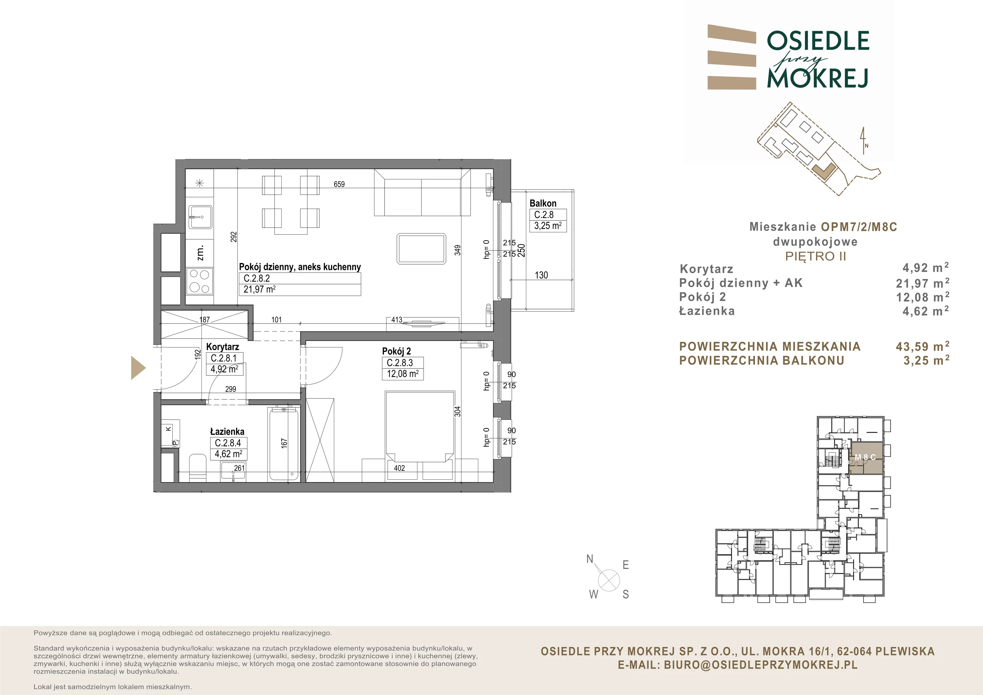 Mieszkanie 43,59 m², piętro 2, oferta nr OPM7/2/M8C, Osiedle przy Mokrej, Plewiska, ul. Mokra