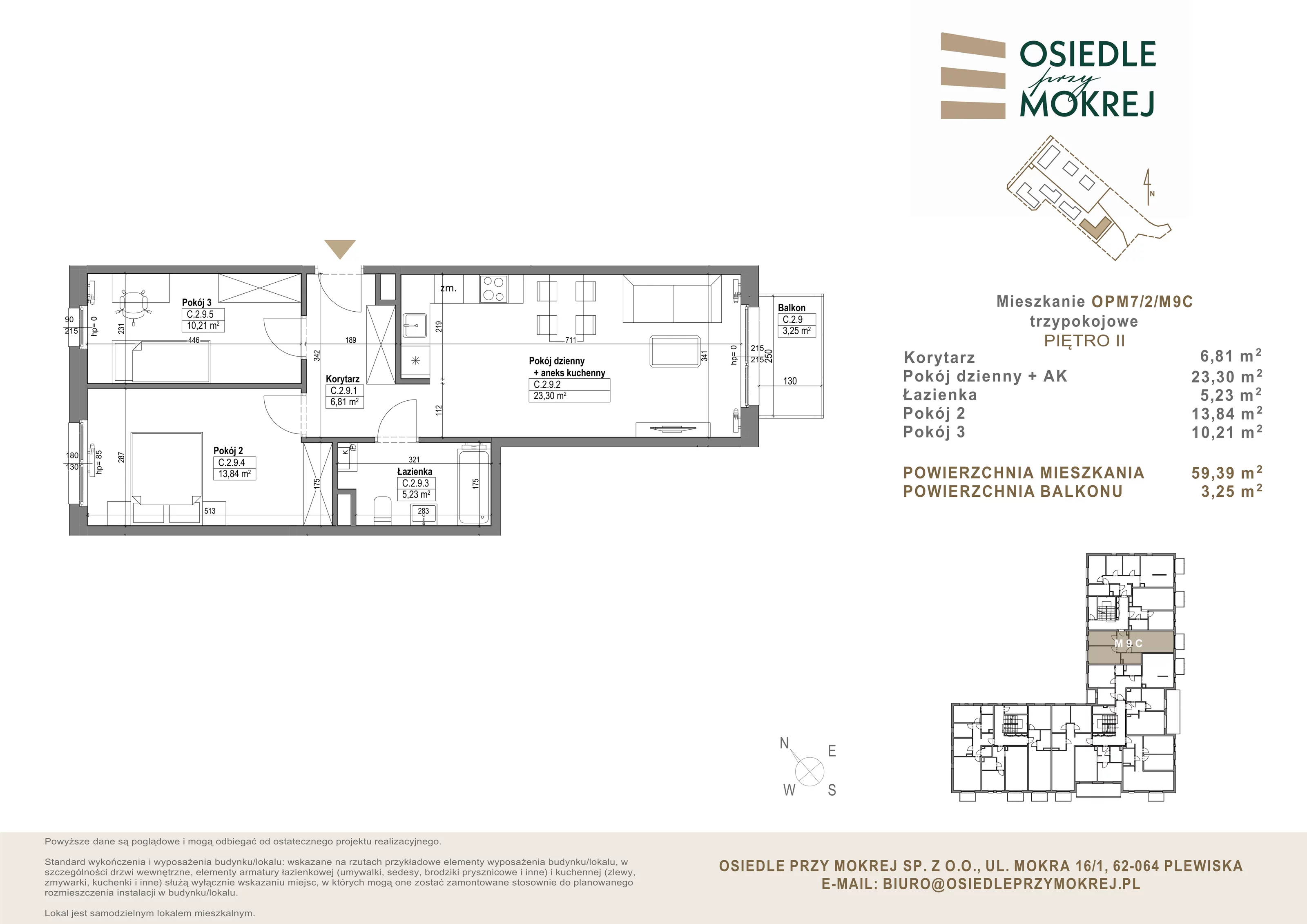 Mieszkanie 59,39 m², piętro 2, oferta nr OPM7/2/M9C, Osiedle przy Mokrej, Plewiska, ul. Mokra