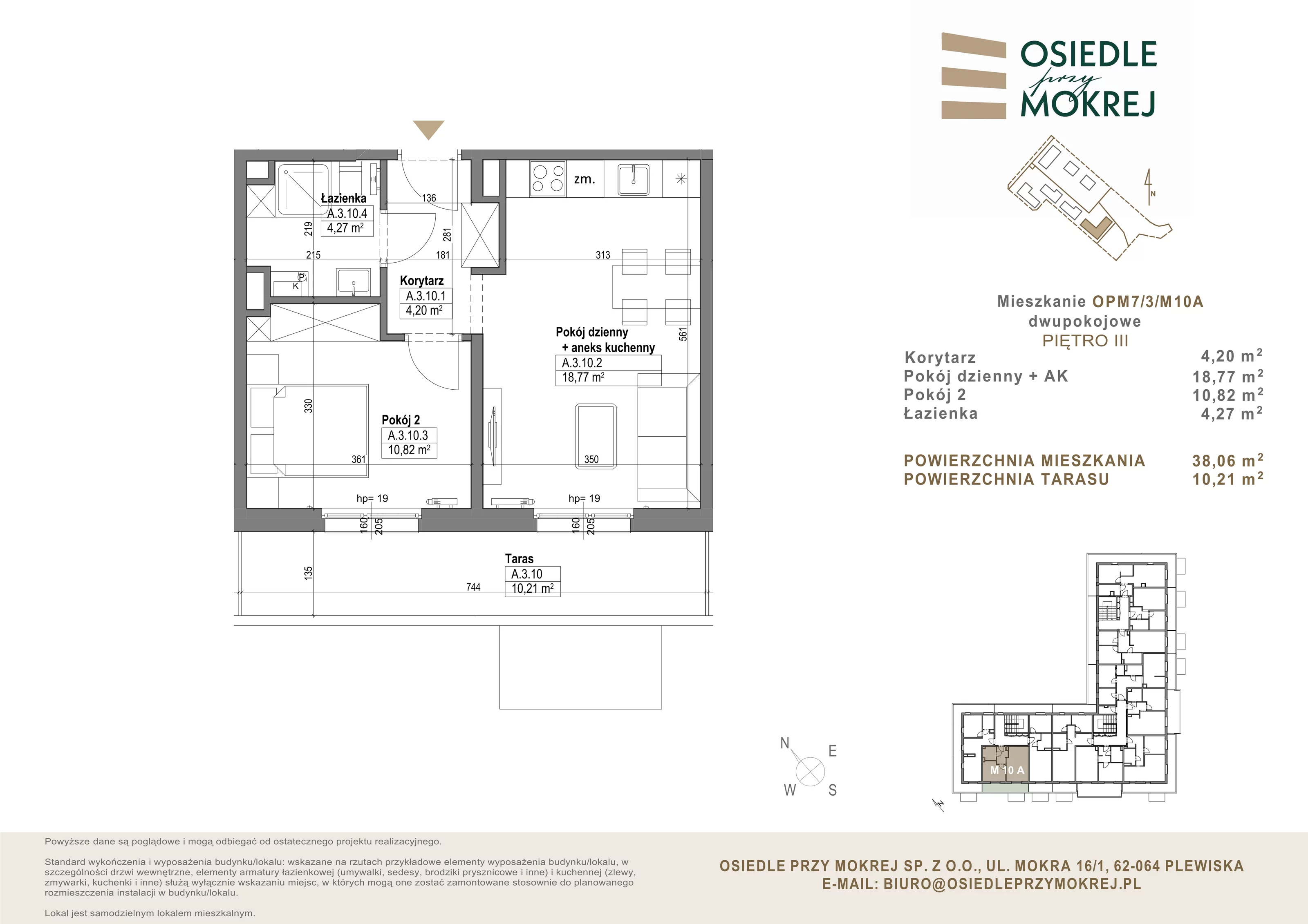 Mieszkanie 38,06 m², piętro 3, oferta nr OPM7/3/M10A, Osiedle przy Mokrej, Plewiska, ul. Mokra