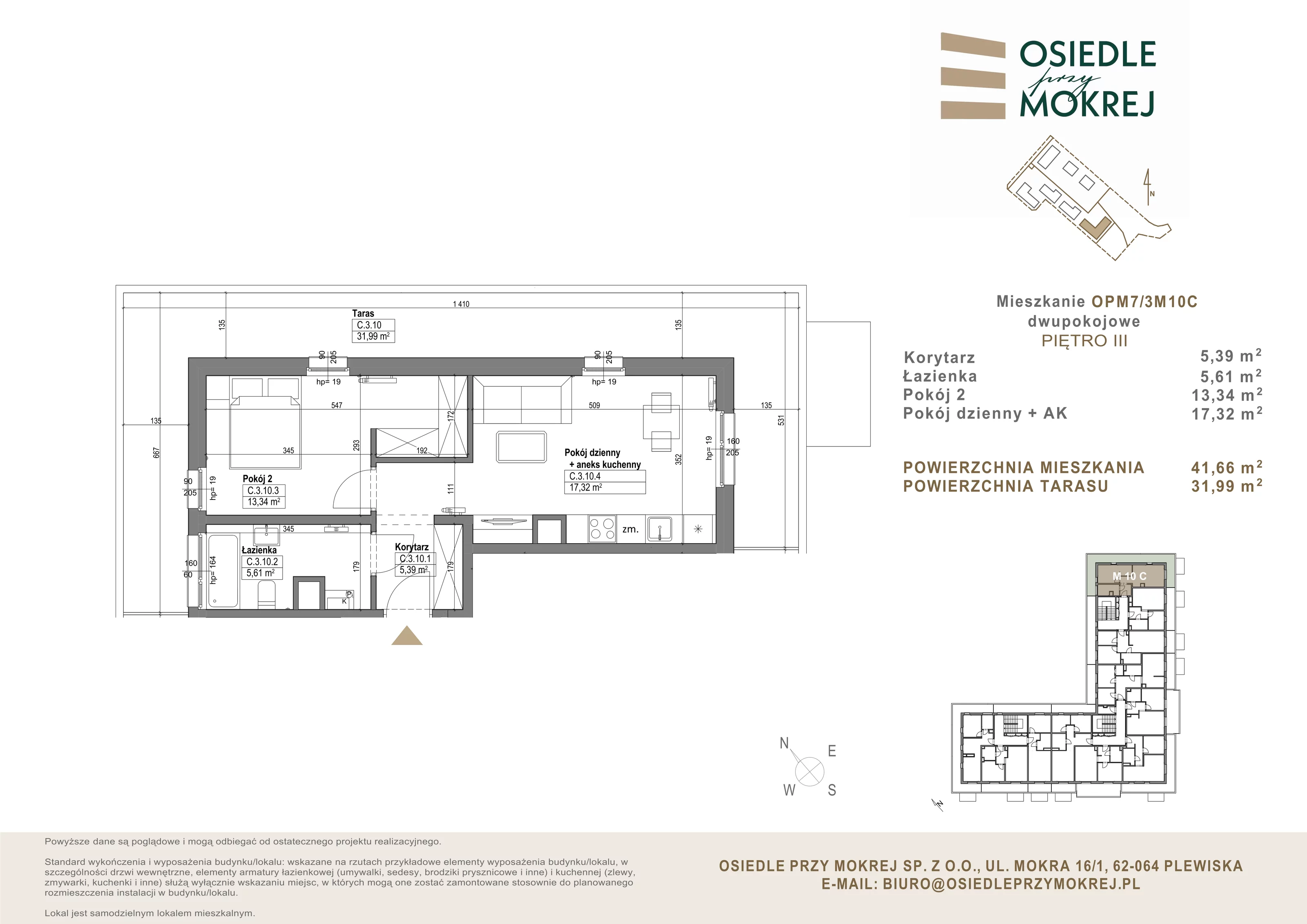 Mieszkanie 41,66 m², piętro 3, oferta nr OPM7/3/M10C, Osiedle przy Mokrej, Plewiska, ul. Mokra