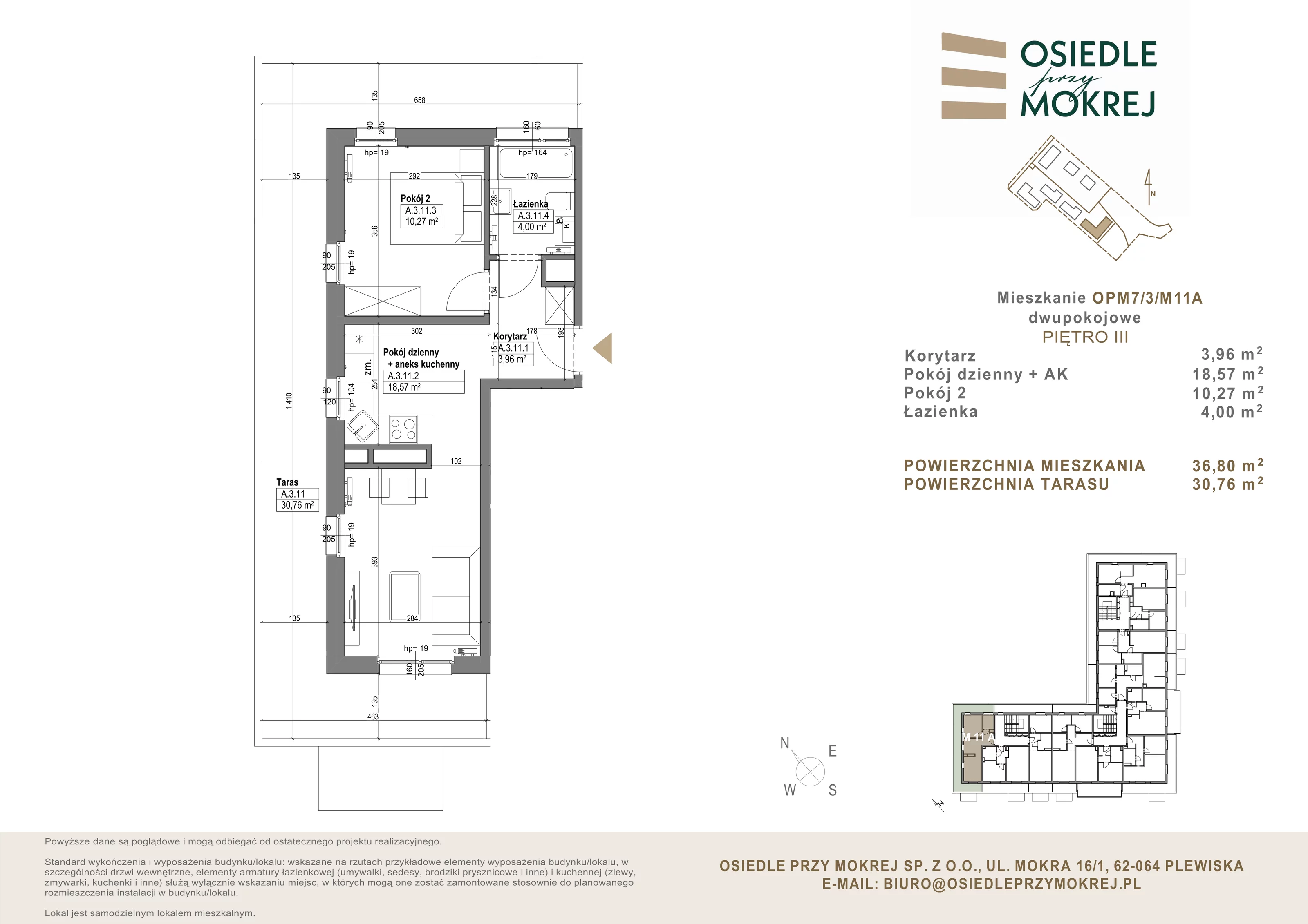 Mieszkanie 36,80 m², piętro 3, oferta nr OPM7/3/M11A, Osiedle przy Mokrej, Plewiska, ul. Mokra