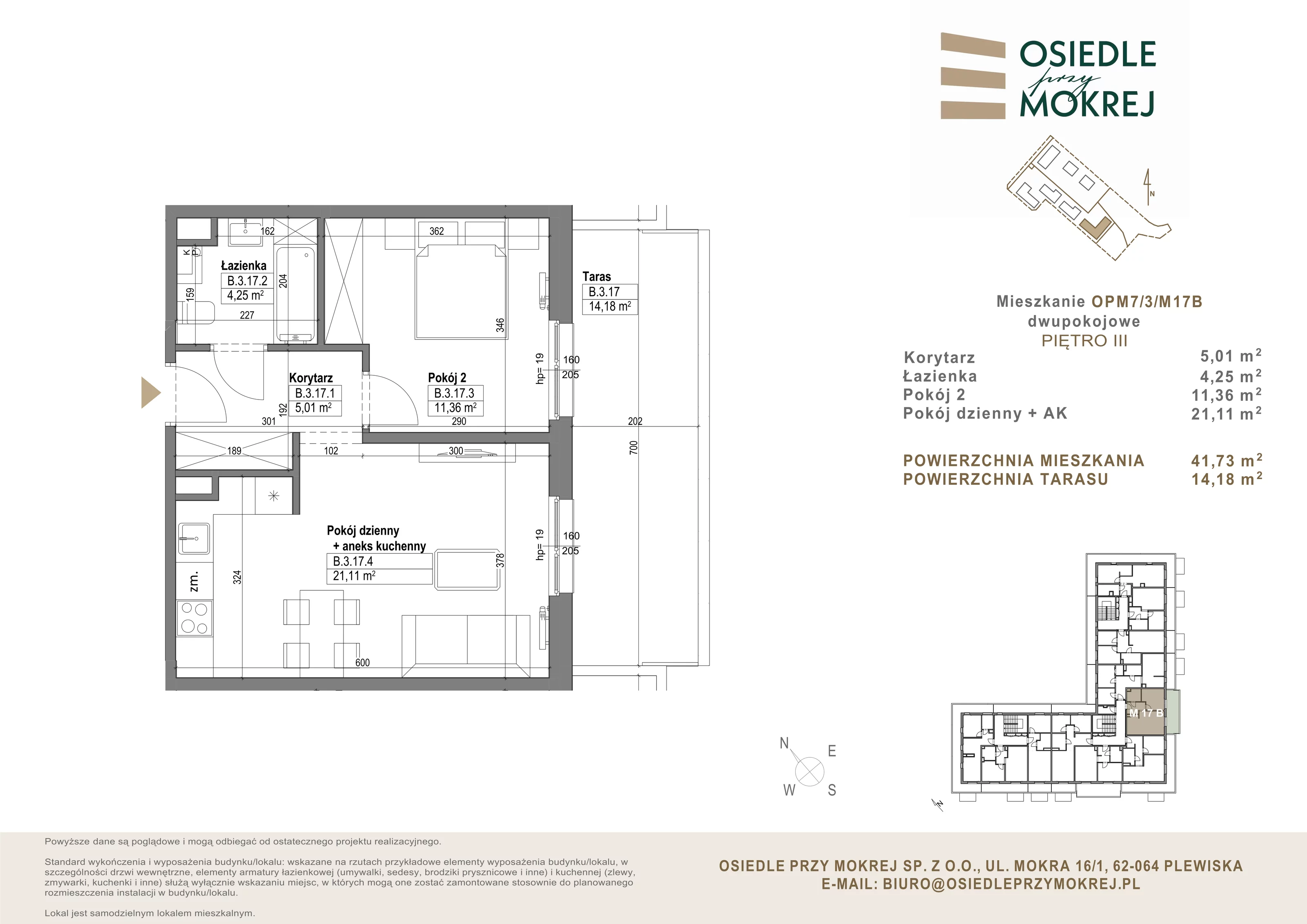 Mieszkanie 41,73 m², piętro 3, oferta nr OPM7/3/M17B, Osiedle przy Mokrej, Plewiska, ul. Mokra