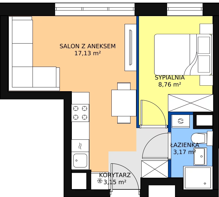 2 pokoje, mieszkanie 32,21 m², piętro 3, oferta nr B_M33, Triton Kampinos, Łomna-Las, ul. Wiśniowa
