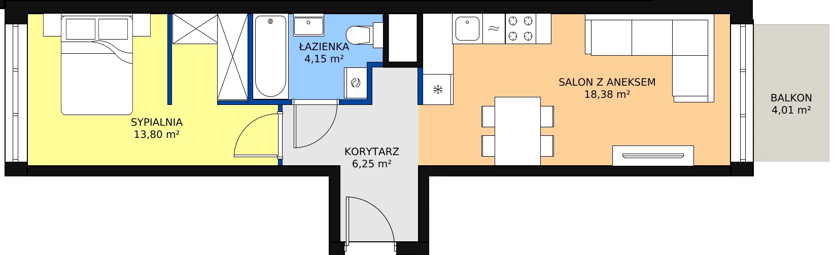 2 pokoje, mieszkanie 42,58 m², piętro 3, oferta nr C_M44, Triton Kampinos, Łomna-Las, ul. Wiśniowa
