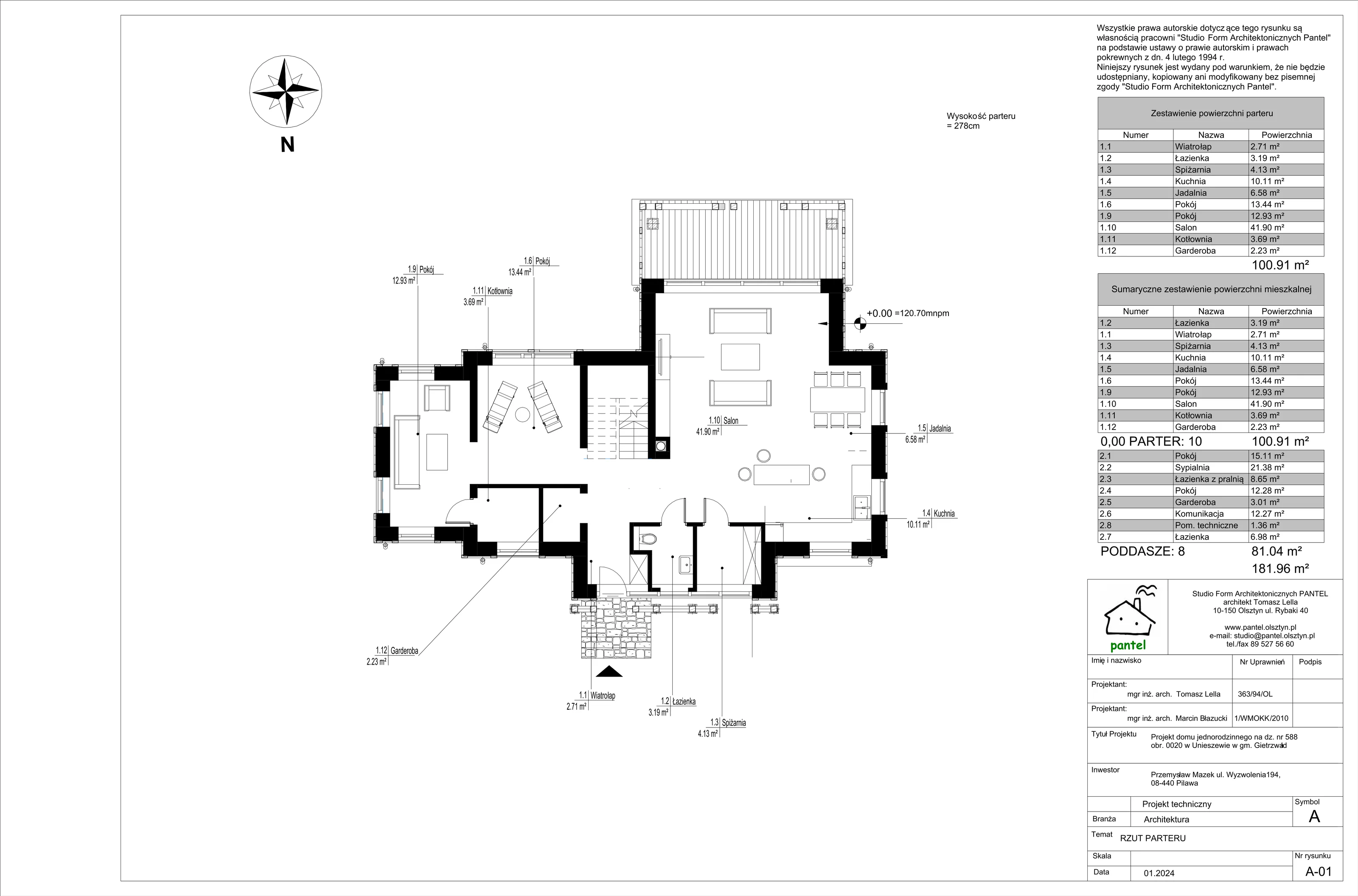 Dom i rezydencja 181,00 m², oferta nr T1, Sielskie Unieszewo, Unieszewo