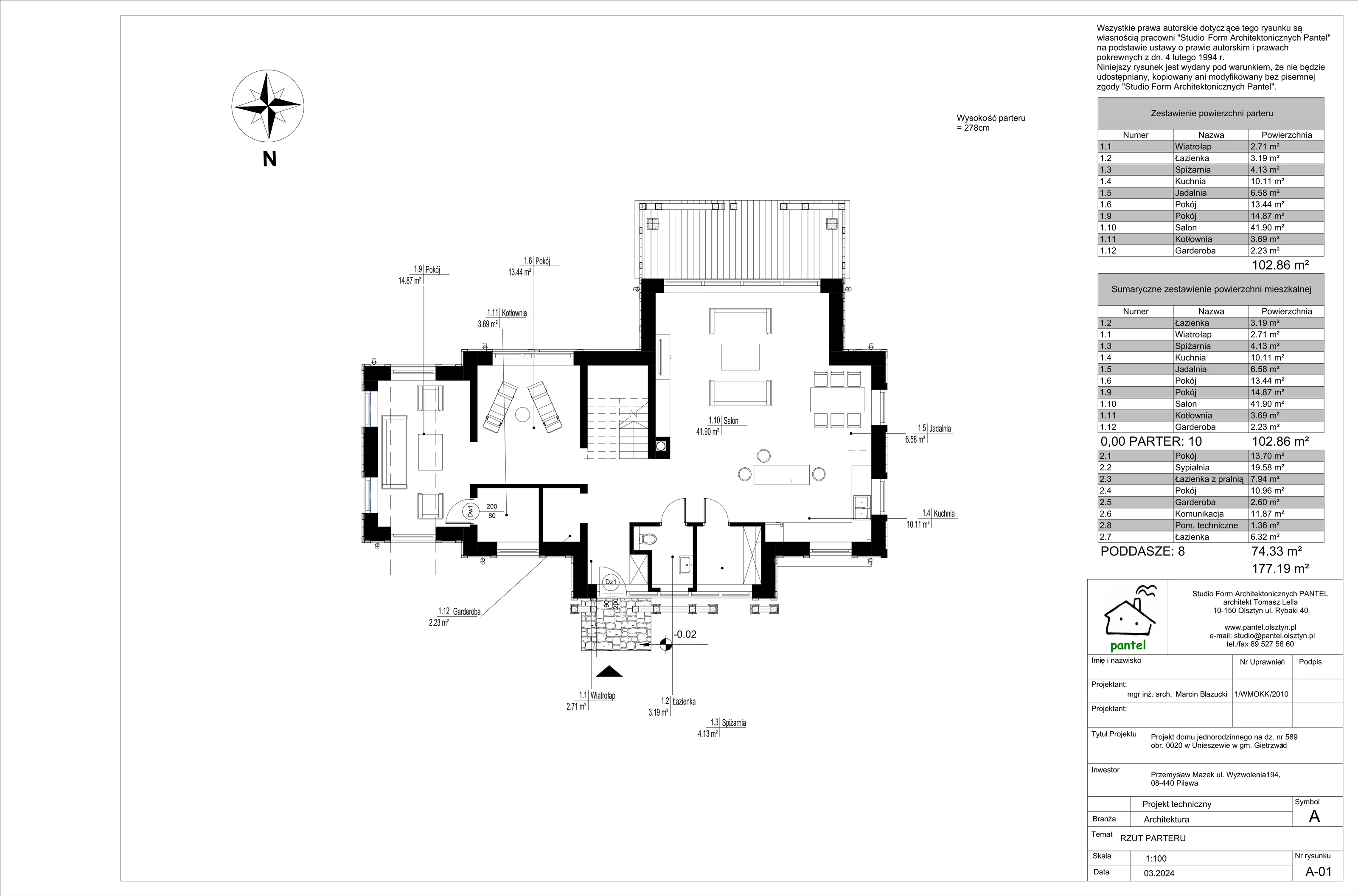 Dom i rezydencja 177,00 m², oferta nr T2, Sielskie Unieszewo, Unieszewo